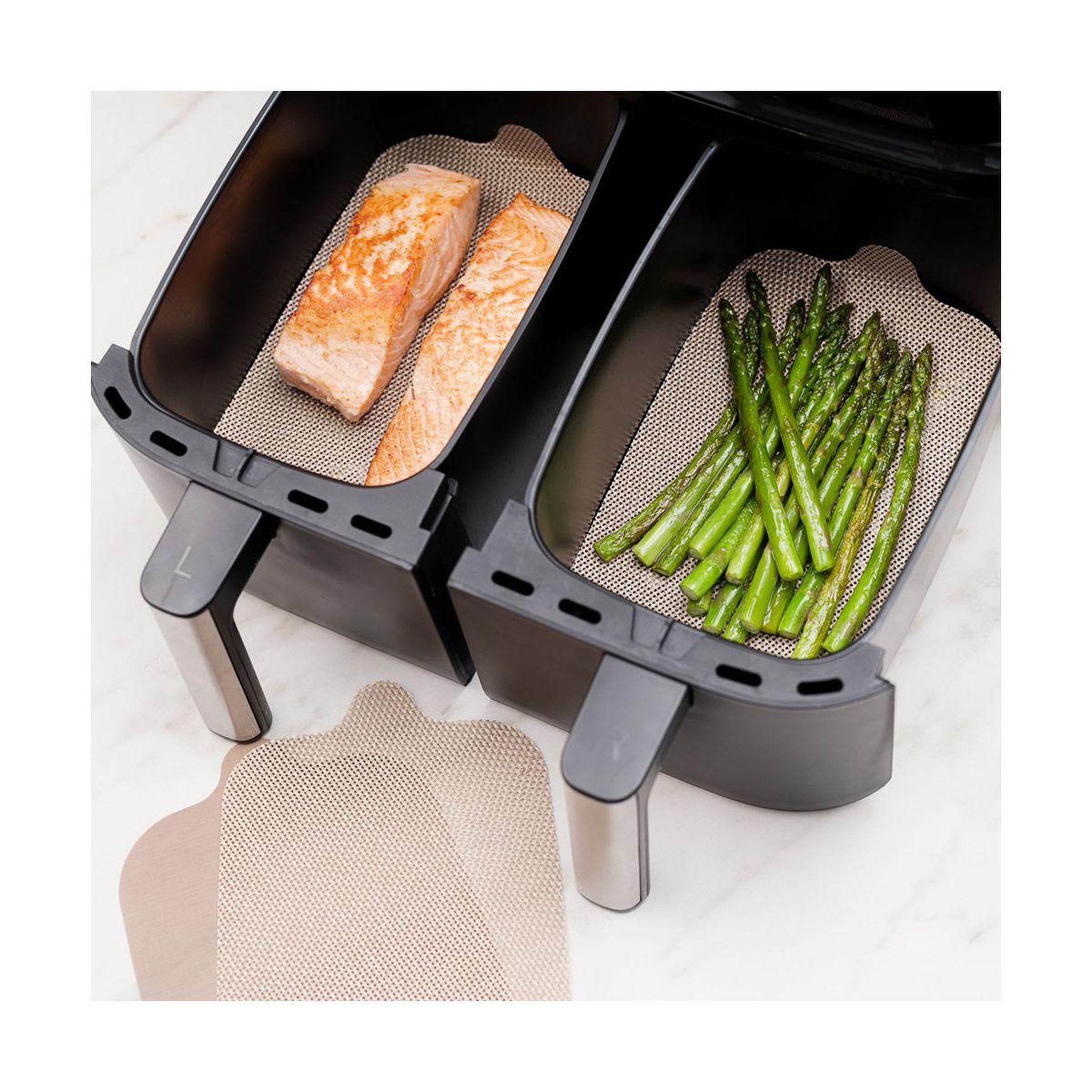 Voir la diapositive 3 : NOSTIK Papier set 4 doublures airfryer 2 paniers