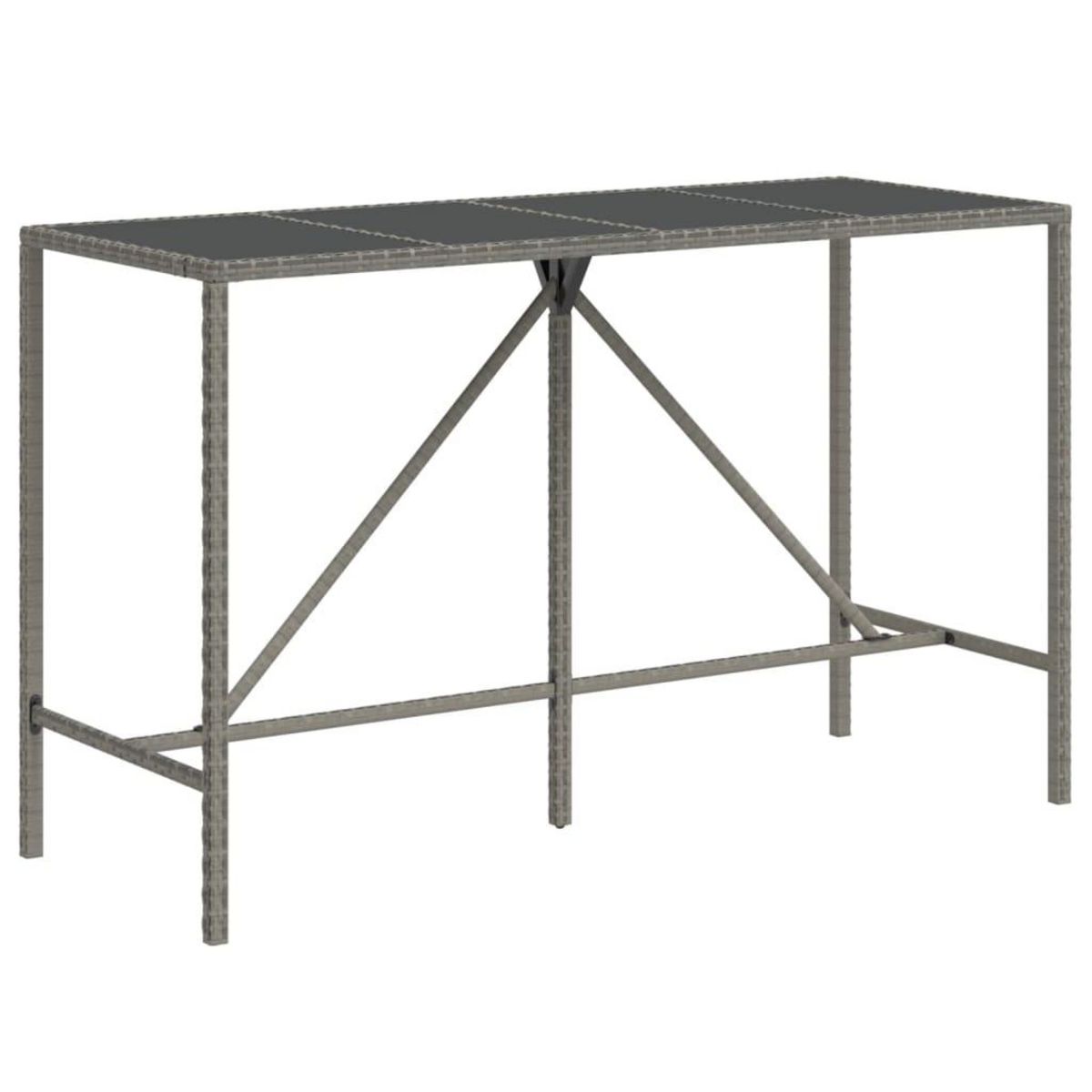 VIDAXL Table de bar et dessus en verre gris 180x70x110 cm poly rotin