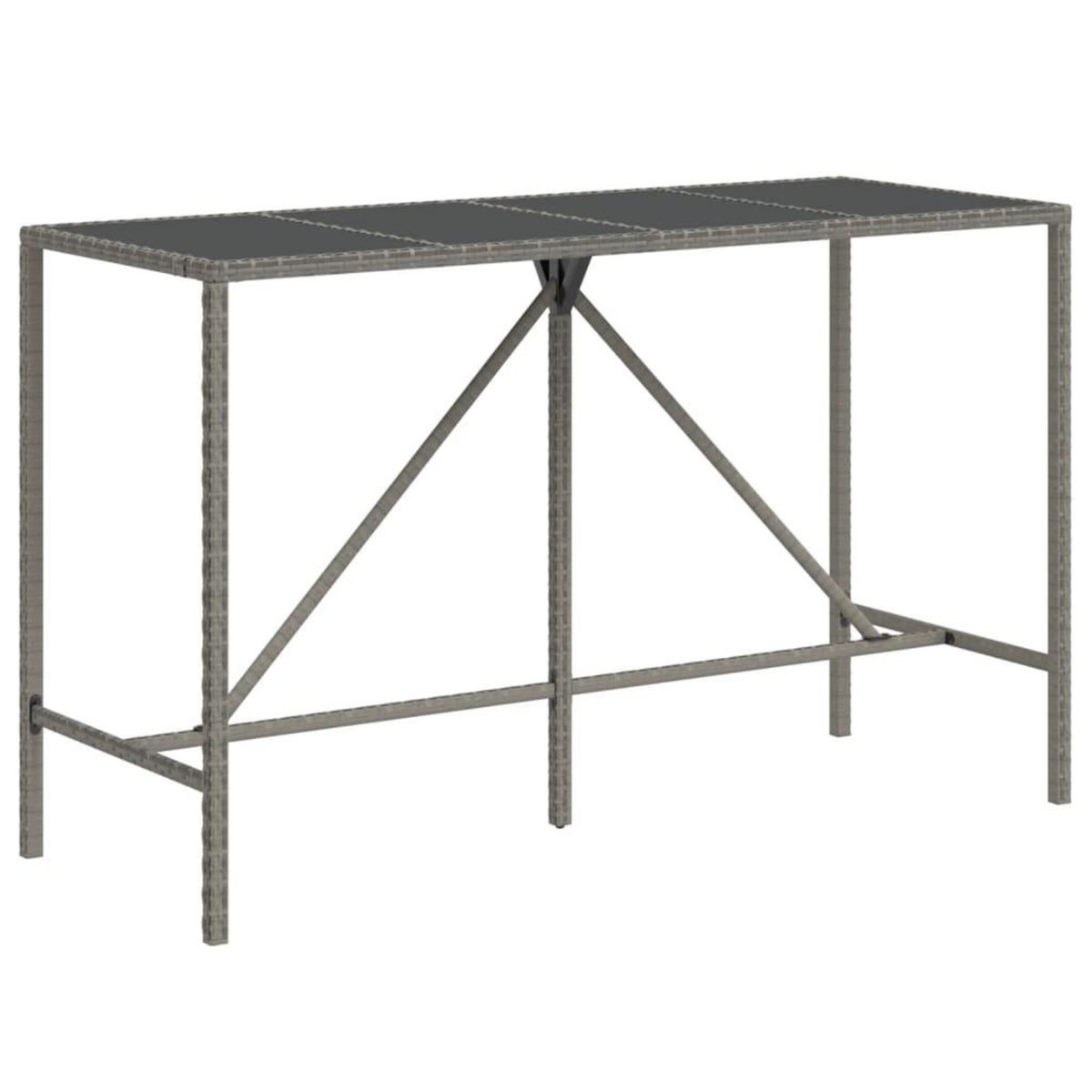 VIDAXL Table de bar et dessus en verre gris 180x70x110 cm poly rotin