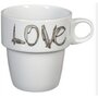 Lot de 6 mugs en porcelaine avec support en fer LOVE 26 cl