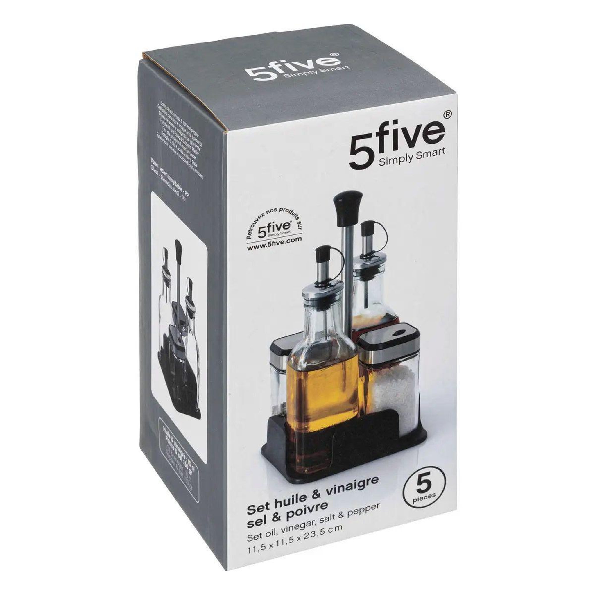 Voir la diapositive 5 : FIVE Ensemble 5 pièces  huile vinaigre & sel poivre  23cm noir