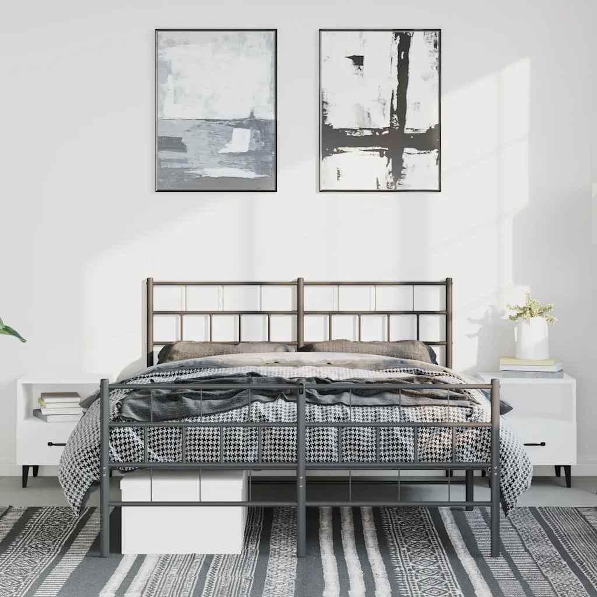 Voir la diapositive 4 : VIDAXL Cadre de lit metal sans matelas avec pied de lit noir 135x190cm