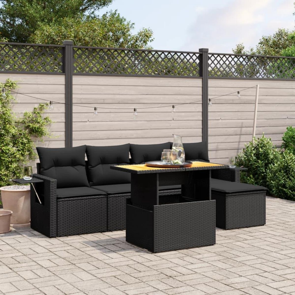 VIDAXL Salon de jardin 6 pcs avec coussins noir resine tressee