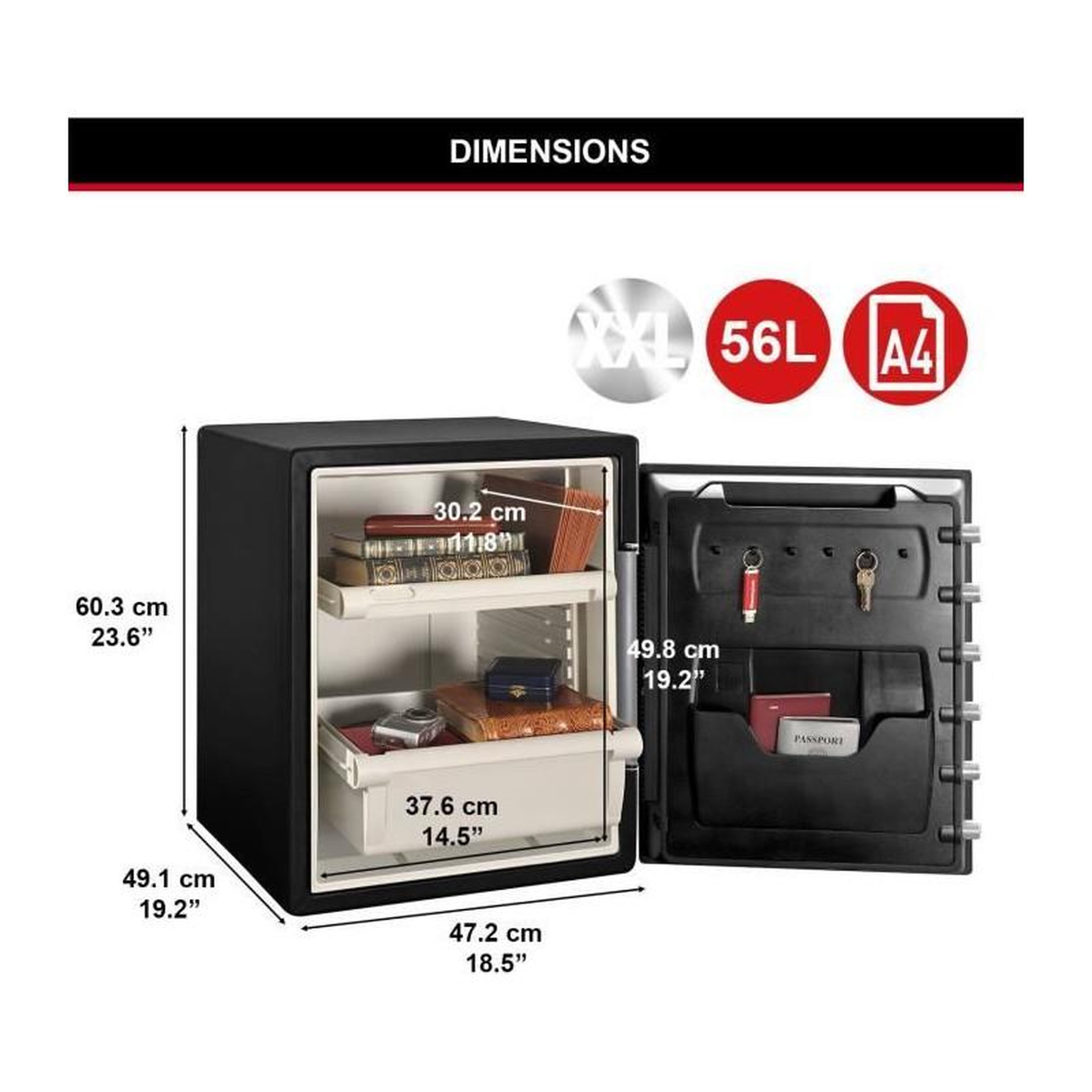Voir la diapositive 5 : MASTER LOCK MASTER LOCK Coffre-fort ignifugé et résistant a l'eau (code tactile + alarme) 56,5 L