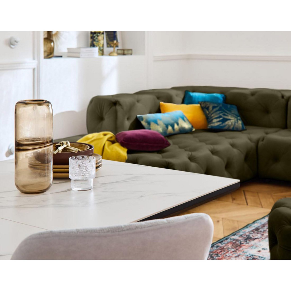 LISA DESIGN Gallata - canapé chesterfield d'angle gauche - 5 places - en velours