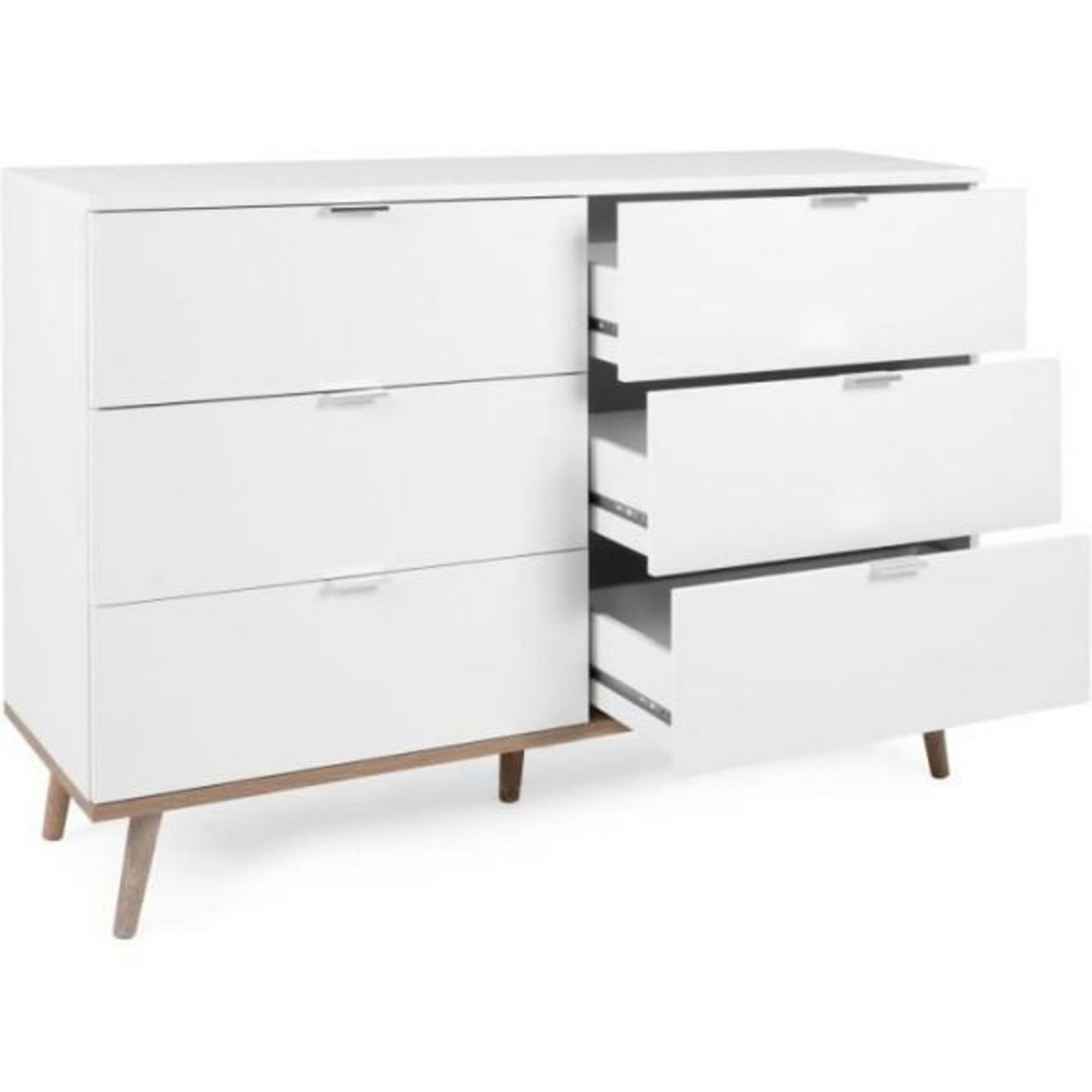 MARKET24 Commode Göteborg 6 tiroirs - Décor chene sonoma Blanc - L 120 x P 40 x H 86,5 cm