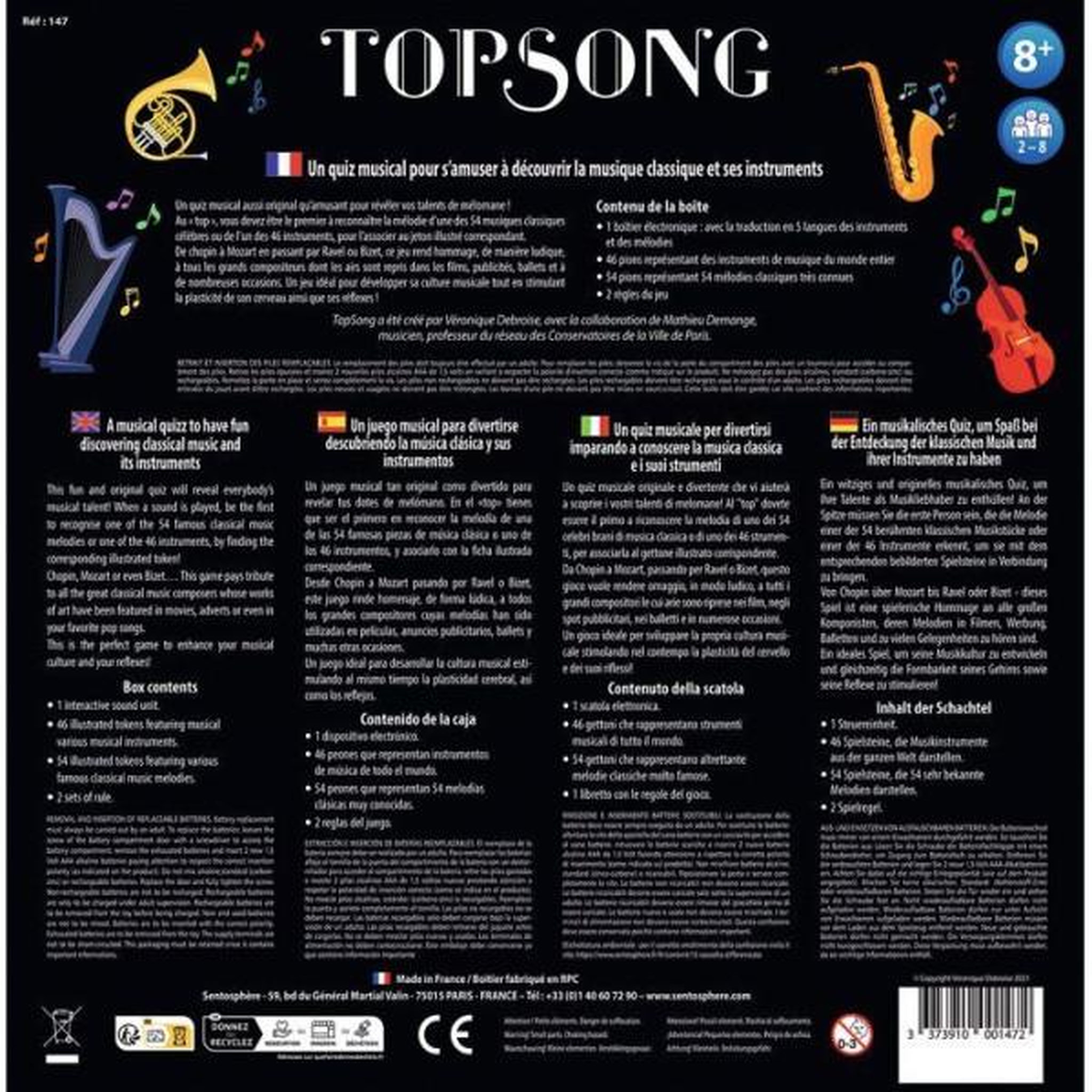 Voir la diapositive 3 : Sentosphere Eveil sensoriel - SENTOSPHERE - Topsong - Reconnaître les grands airs de musique classique - 46 instruments de musique - Des 8