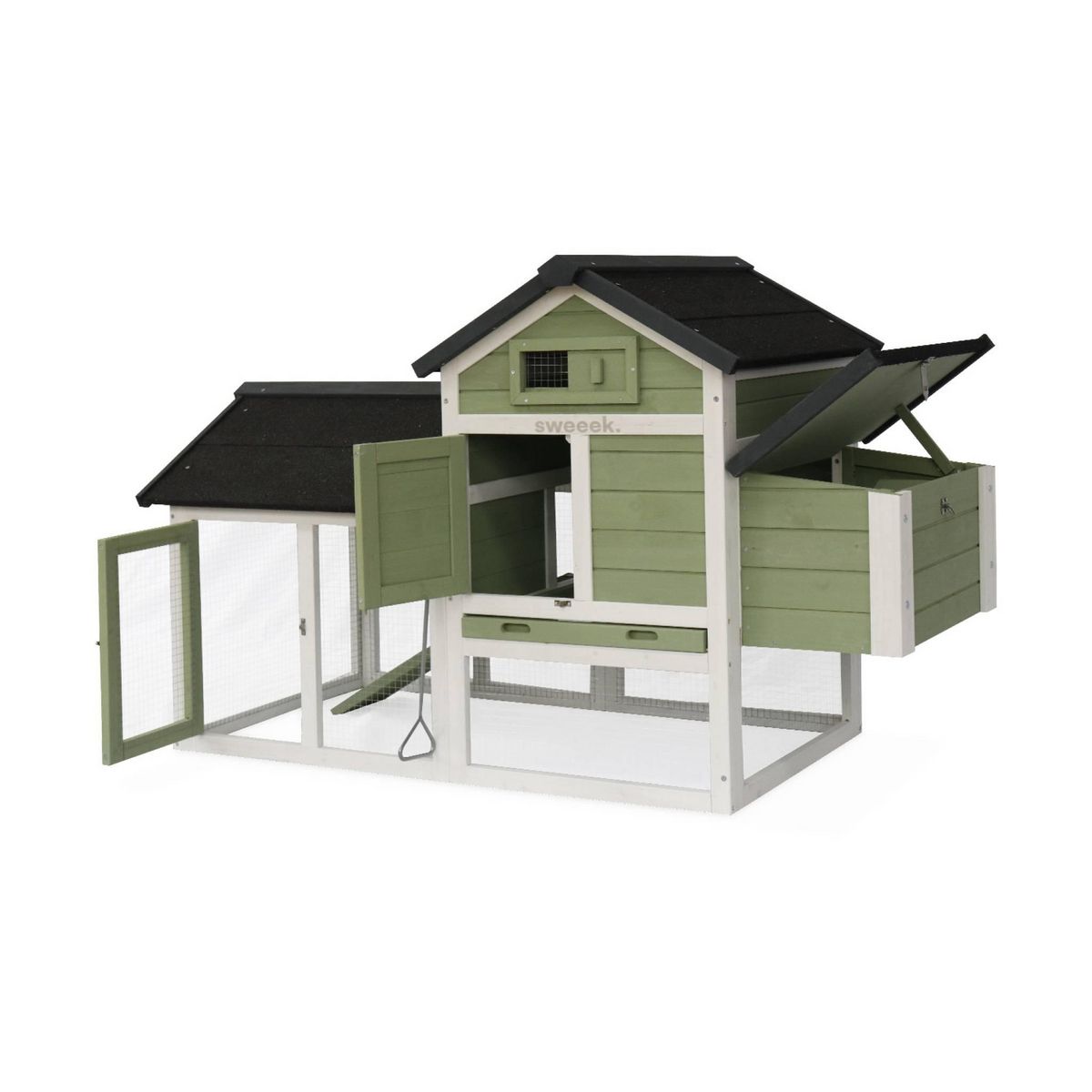 SWEEEK Poulailler en bois GALINETTE, 3 poules, cage à poule avec enclos