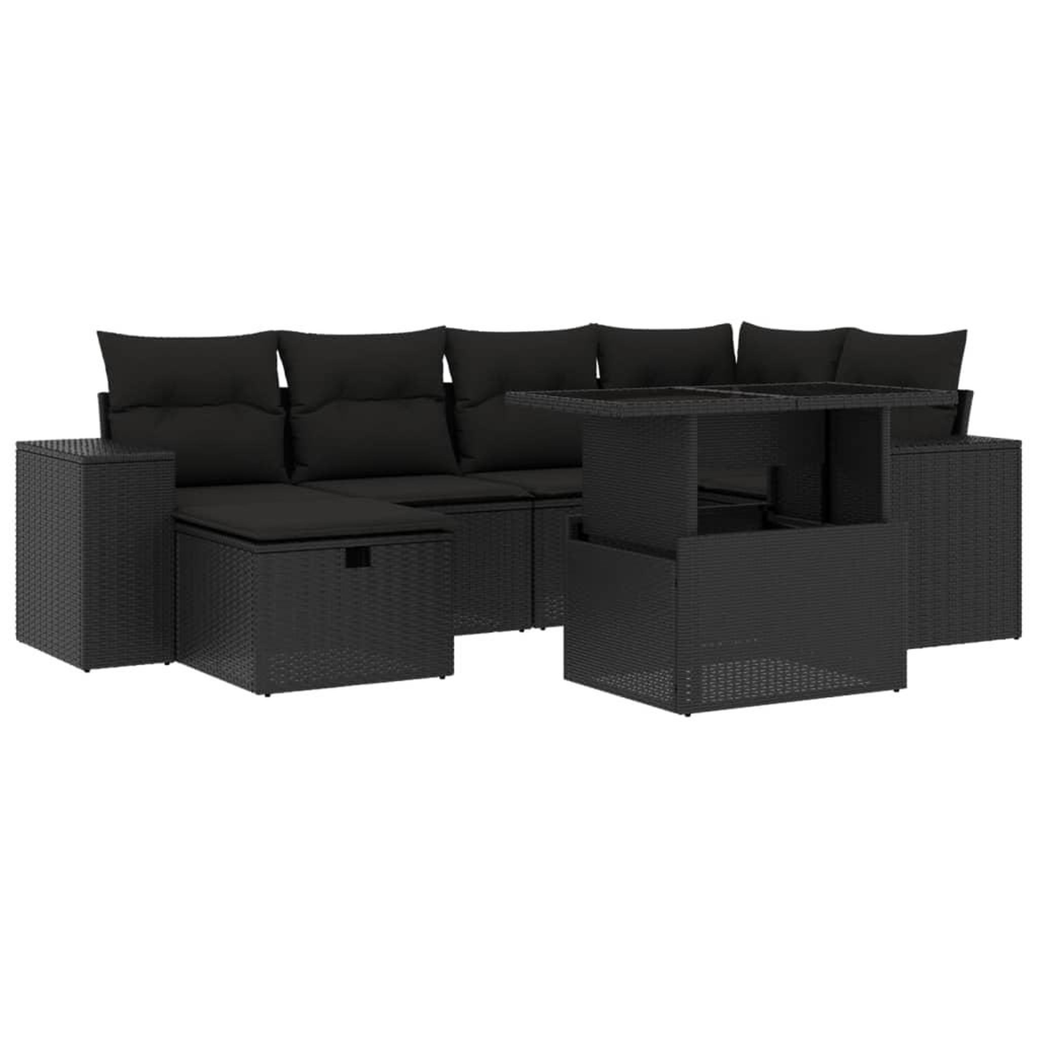 Voir la diapositive 2 : VIDAXL Salon de jardin 7 pcs avec coussins noir resine tressee