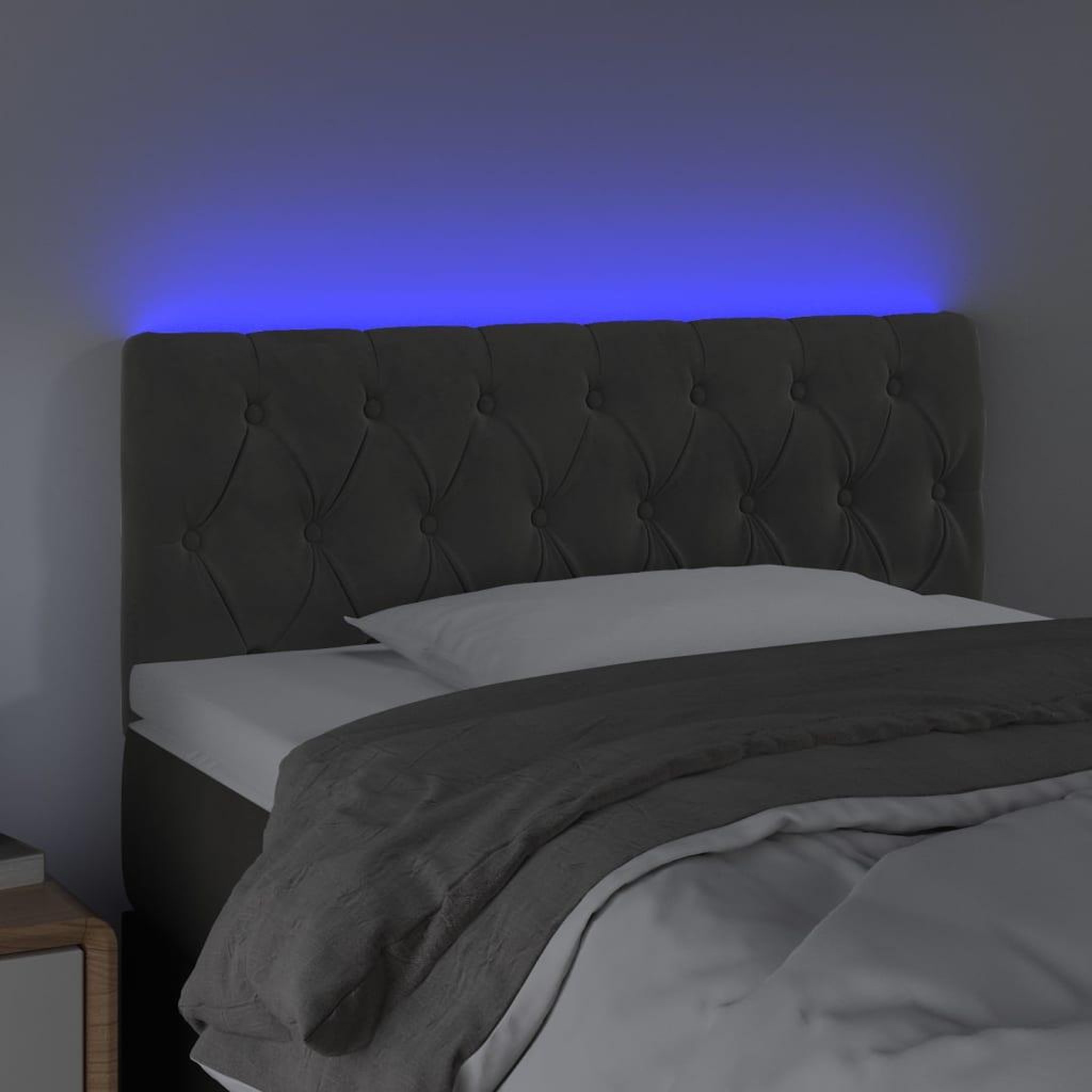 Voir la diapositive 3 : VIDAXL Tete de lit a LED Gris fonce 100x7x78/88 cm Velours