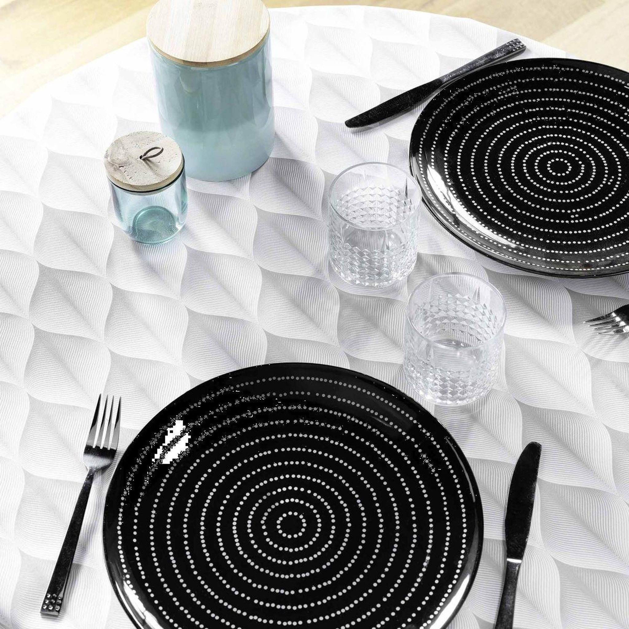 Voir la diapositive 2 : Douceur d'Intérieur Nappe ronde antitache imprimé  kalini  180cm gris