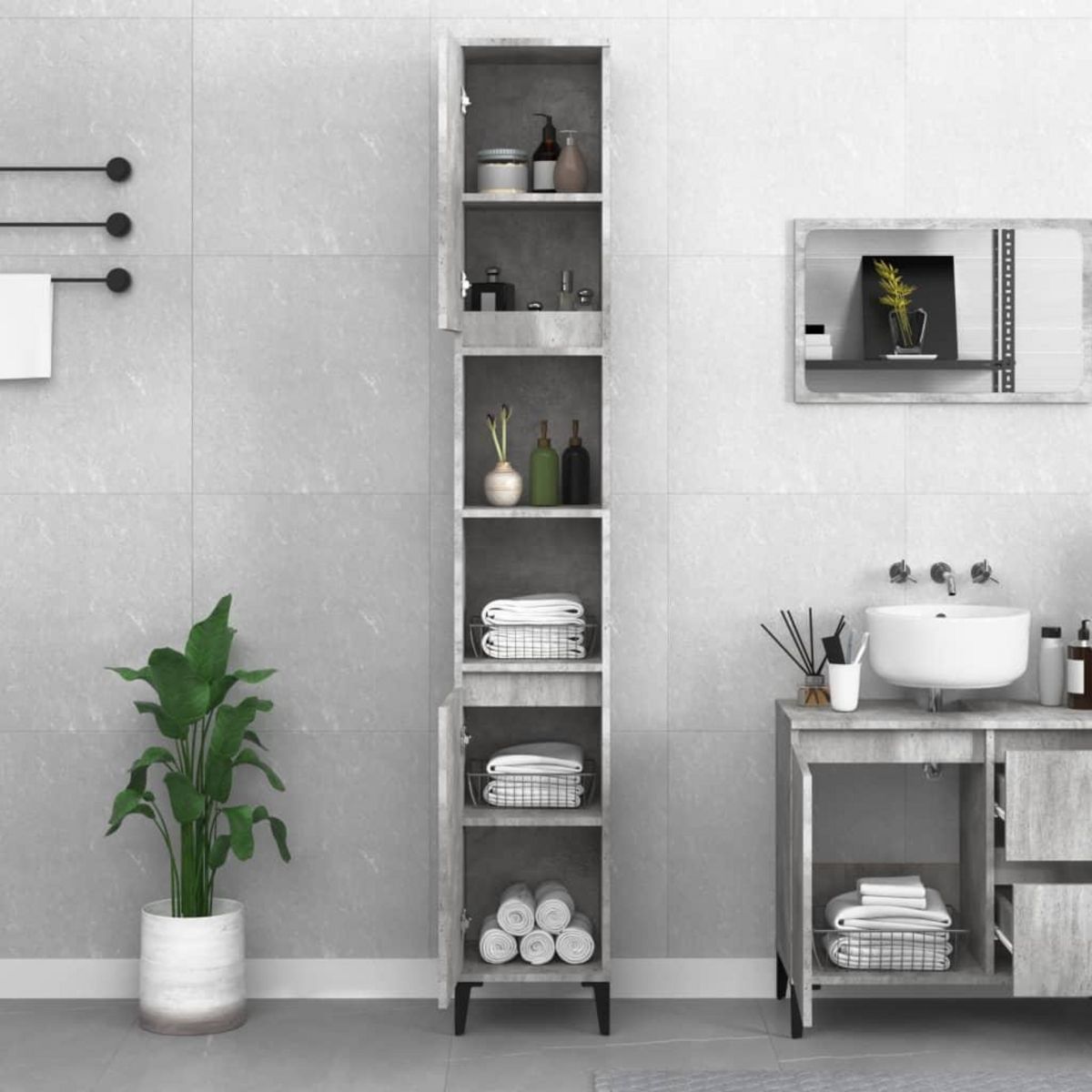 VIDAXL Armoire de salle de bain gris beton 30x30x190 cm