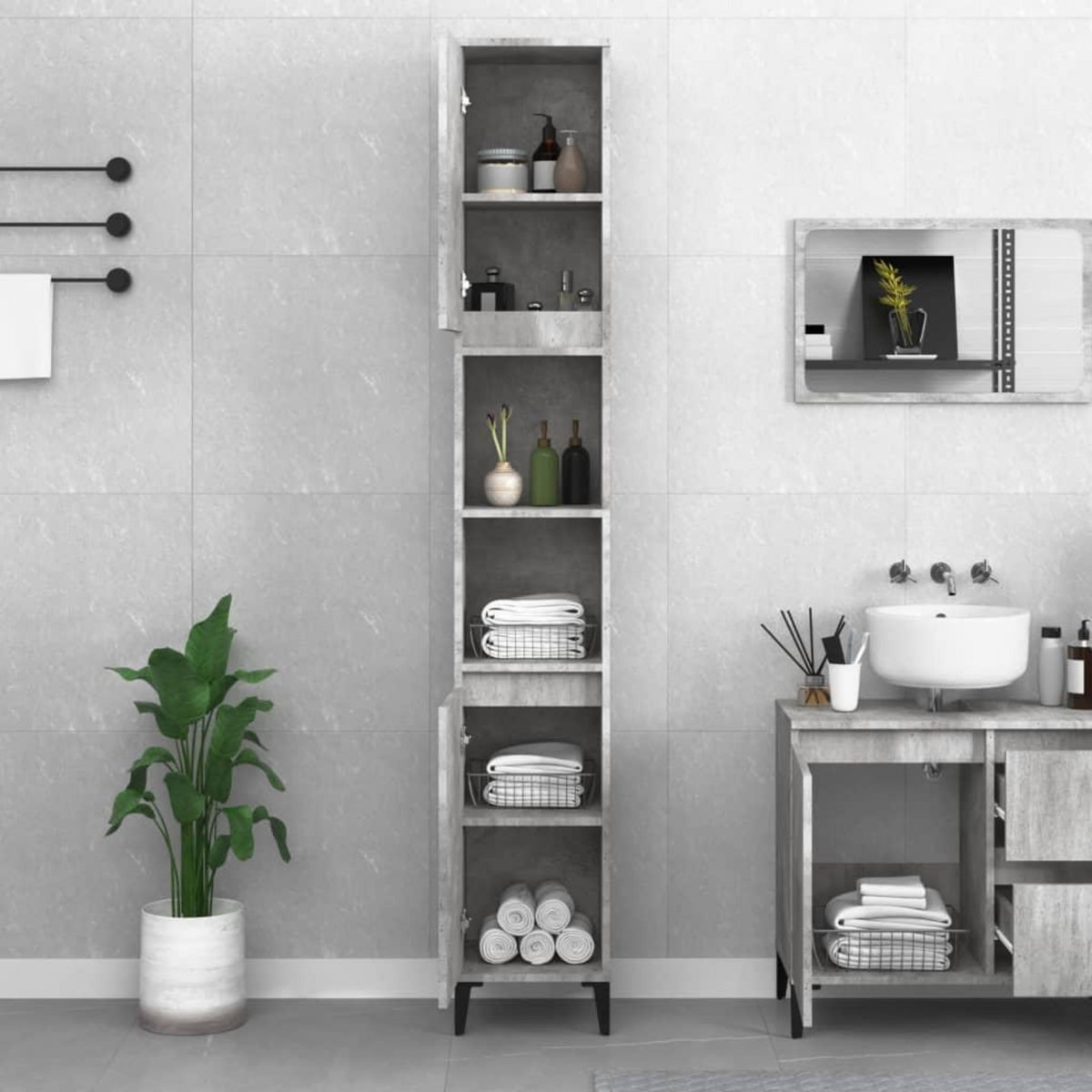 VIDAXL Armoire de salle de bain gris beton 30x30x190 cm