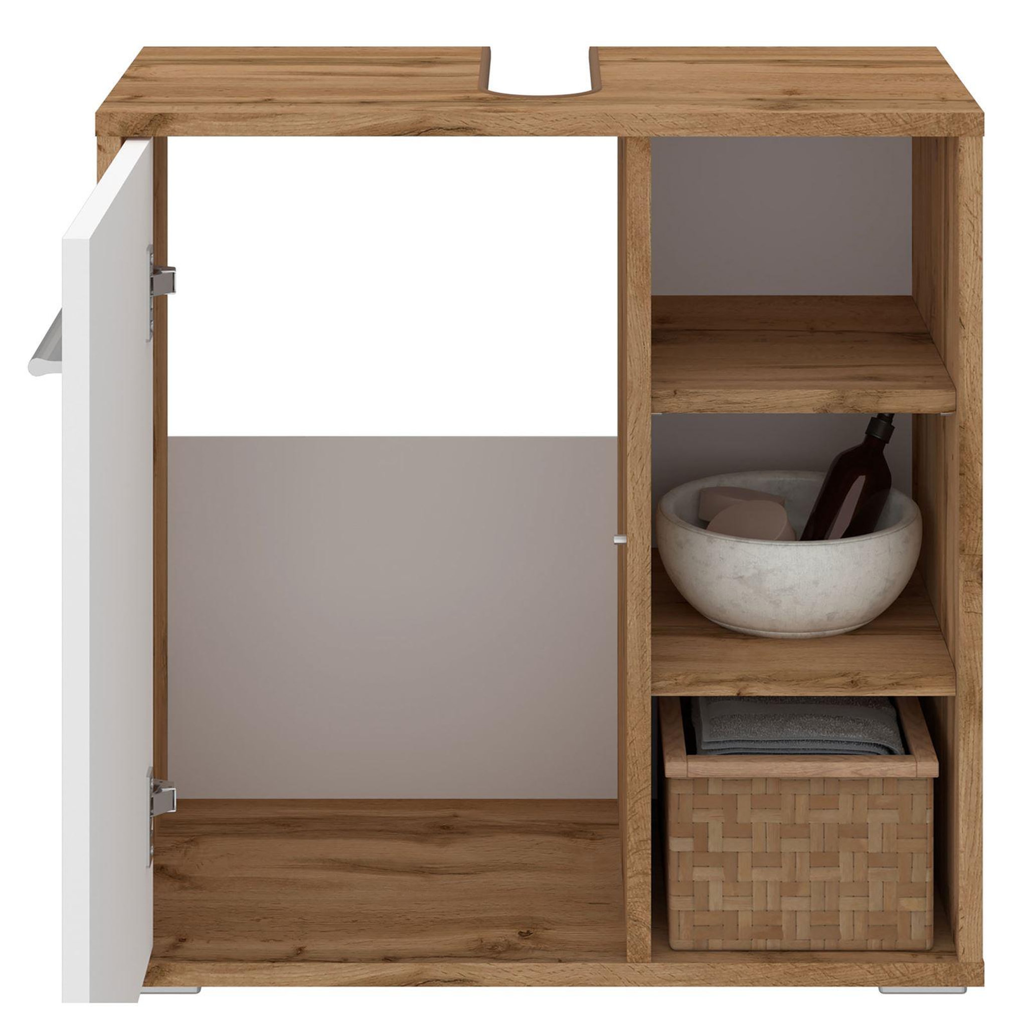 Voir la diapositive 3 : IDIMEX Meuble sous lavabo nistos avec 1 porte et 3 étagères