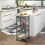 Voir la diapositive 2 : HOMCOM Chariot de service desserte de cuisine à roulettes panier + 2 plateaux amovibles, tiroir, étagère MDF chêne clair bois pin
