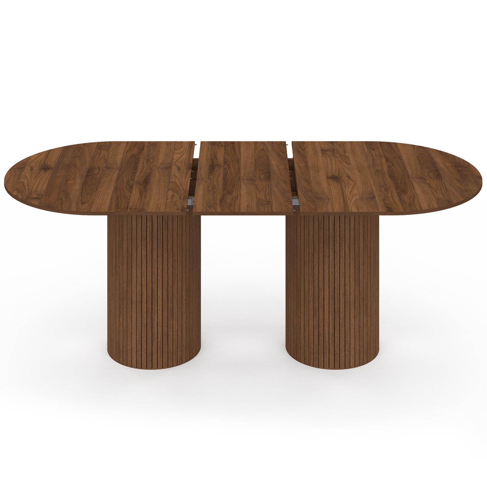 Voir la diapositive 3 : ID MARKET Table à manger extensible ovale juliette  6-10 personnes pieds cylindriques lattes tasseau bois coloris noyer 160-200 cm