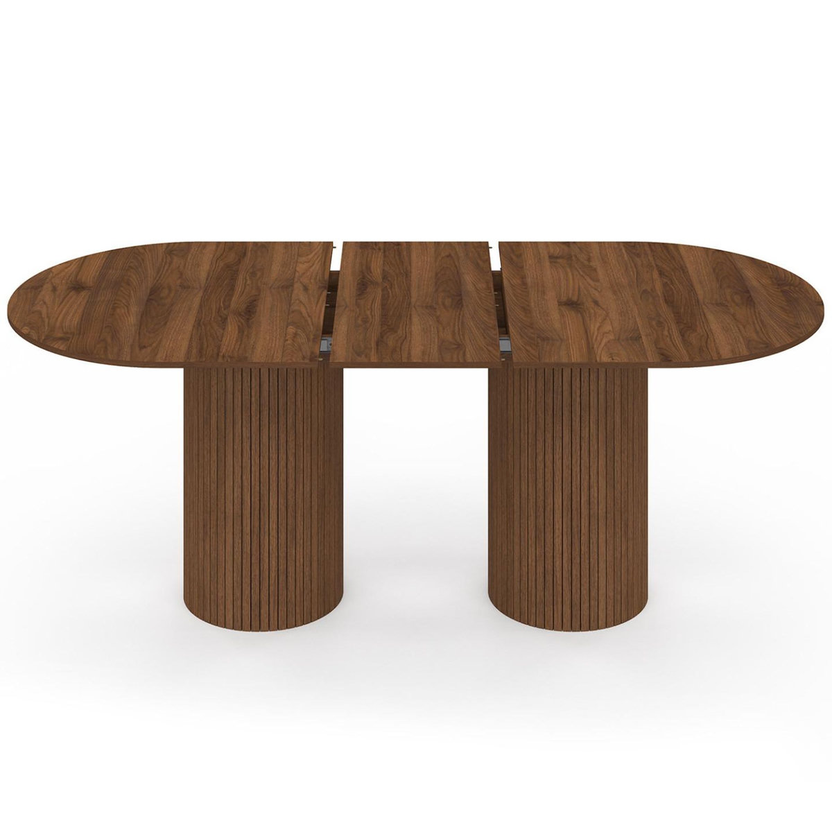 ID MARKET Table à manger extensible ovale JULIETTE  6-10 personnes pieds cylindriques lattes tasseau bois coloris noyer 160-200 cm