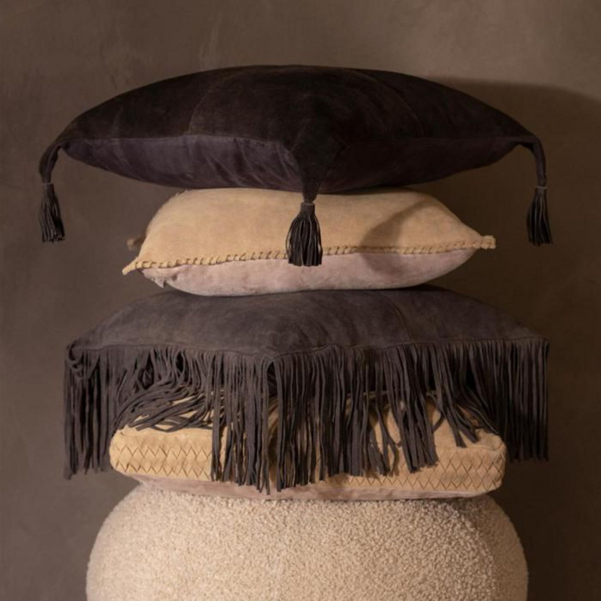 Paris Prix Coussin Déco en Cuir  Coleman  45x45cm Camel