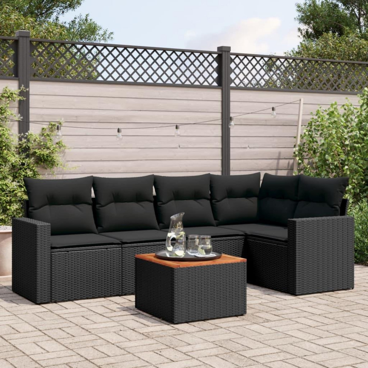 VIDAXL Salon de jardin 6 pcs avec coussins noir resine tressee