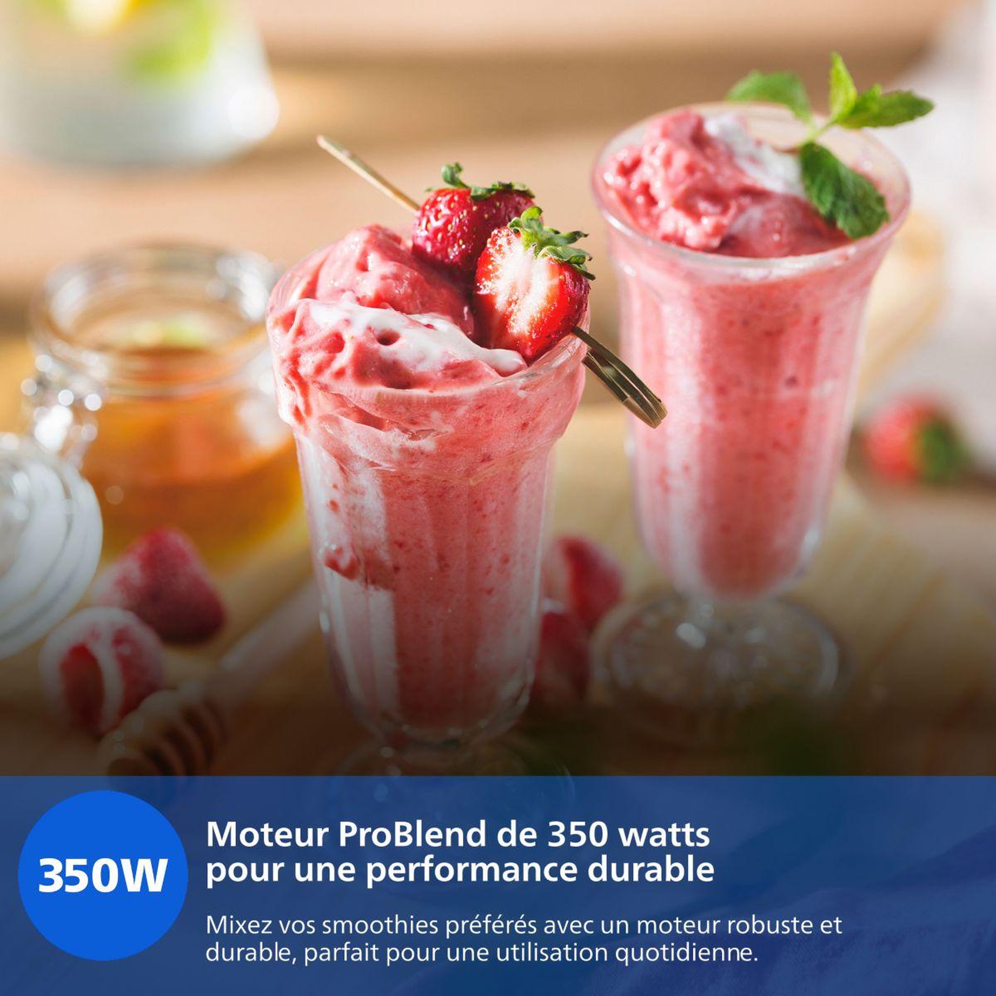 Voir la diapositive 3 : Philips Blender hr2672/02 blender mixeur bleu série 3000, x2 gourdes blend & go 0.6l, 350w