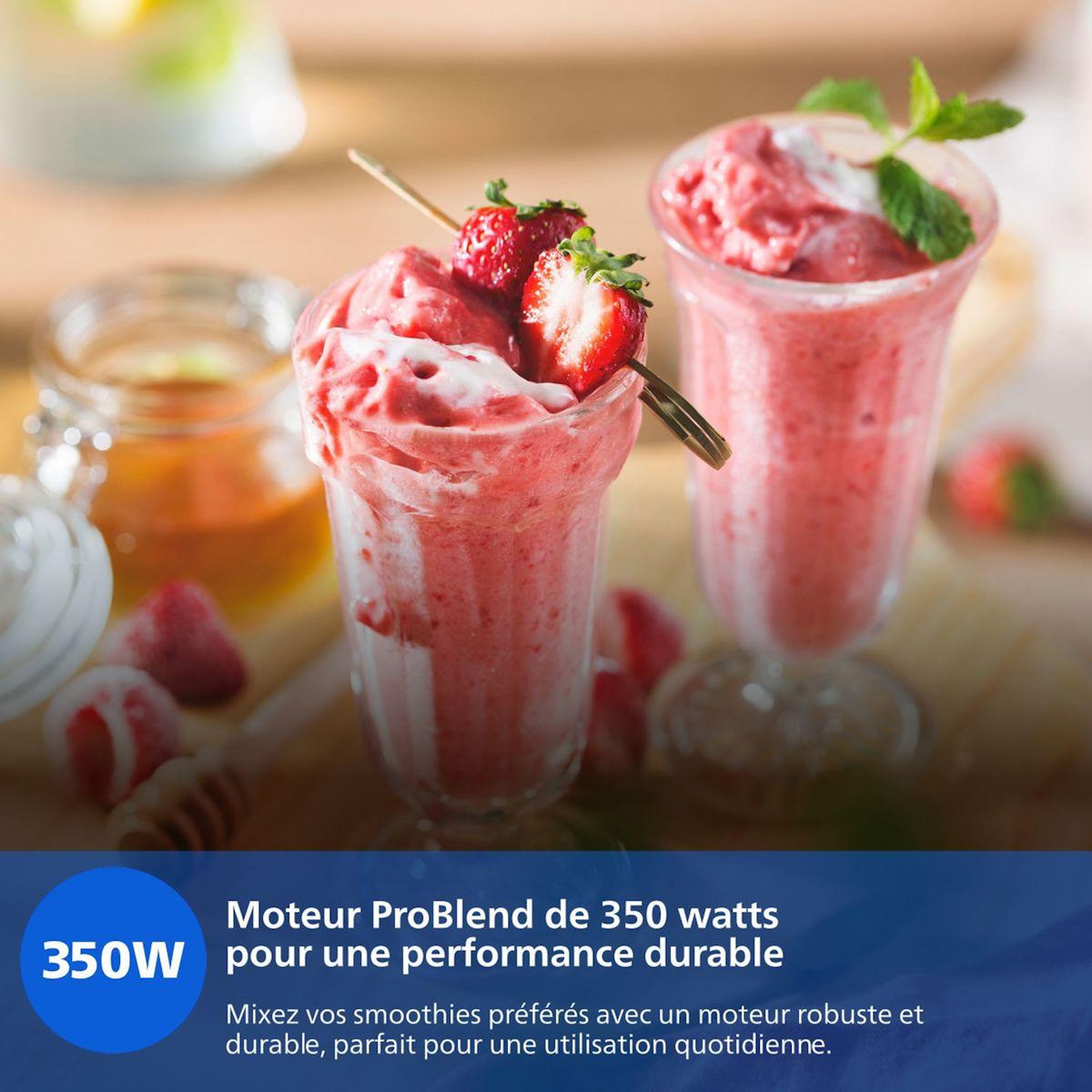 Philips Blender HR2672/02 Blender mixeur bleu Série 3000, x2 gourdes Blend & Go 0.6L, 350W