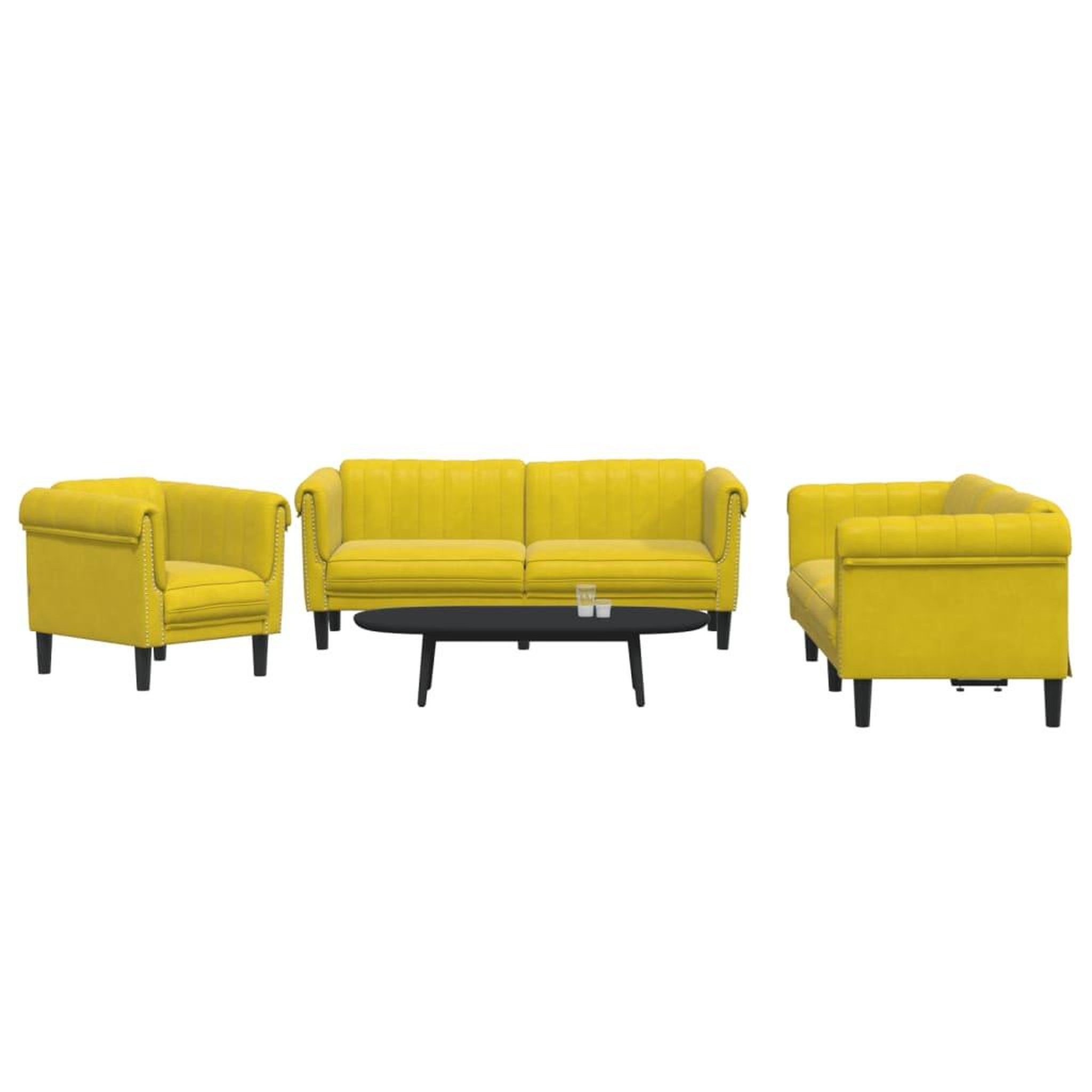 Voir la diapositive 1 : VIDAXL Ensemble de canapes 3 pcs jaune velours
