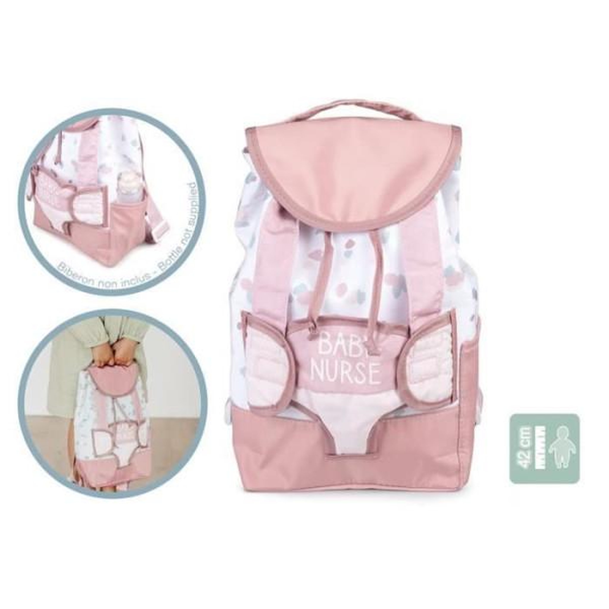 Voir la diapositive 2 : SMOBY Sac à dos pour poupées Smoby Baby Nurse rose