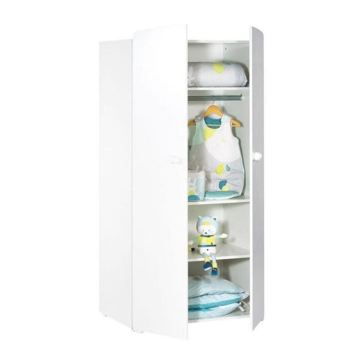 BABY PRICE Chambre bébé trio Basic boule: Lit 120x60, commode a langer et armoire - Babyprice - Blanc