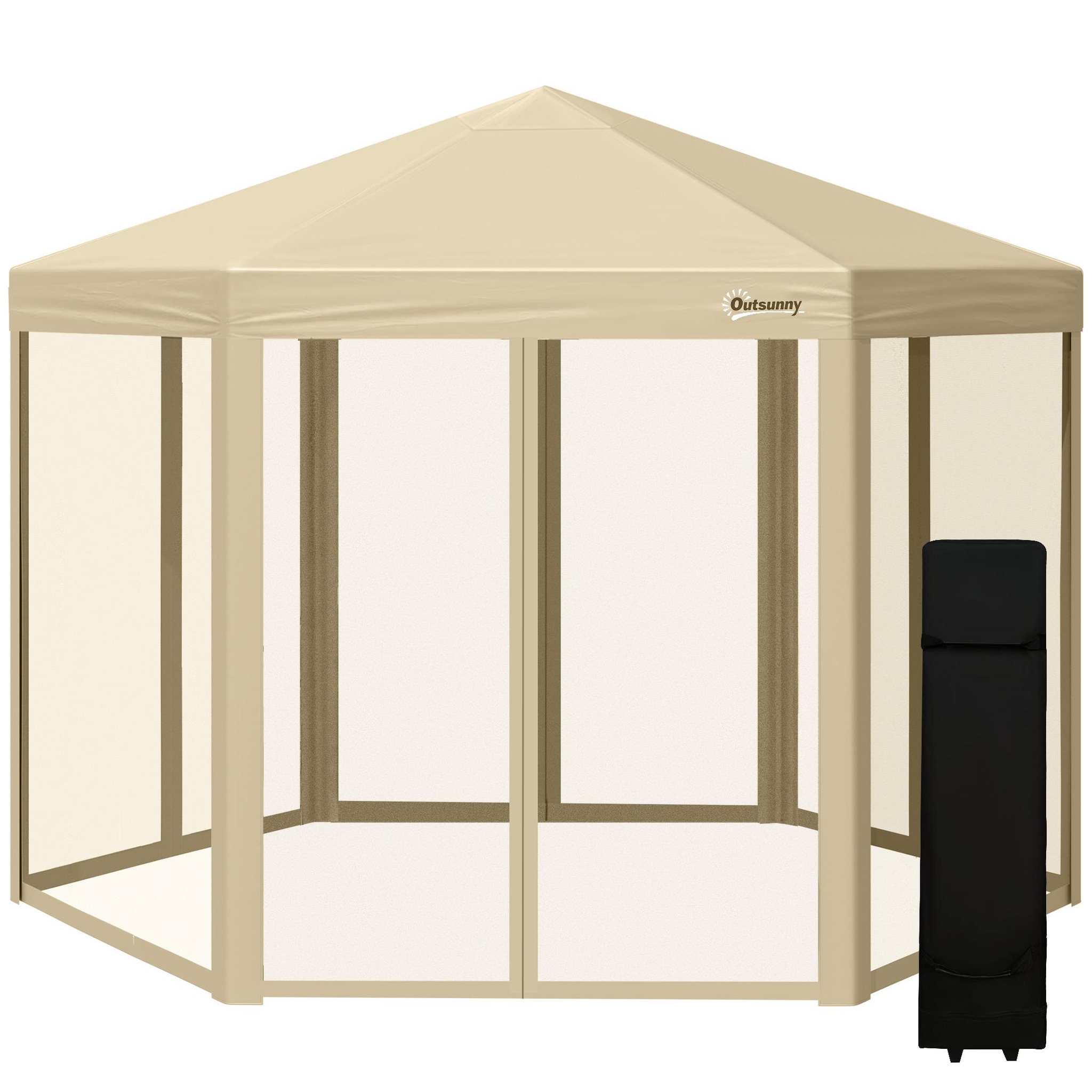 Voir la diapositive 1 : OUTSUNNY Tonnelle barnum pliant pop-up style colonial 3,06L x 3,06l x 2,7H m hauteur réglable moustiquaires sac de transport inclus beige