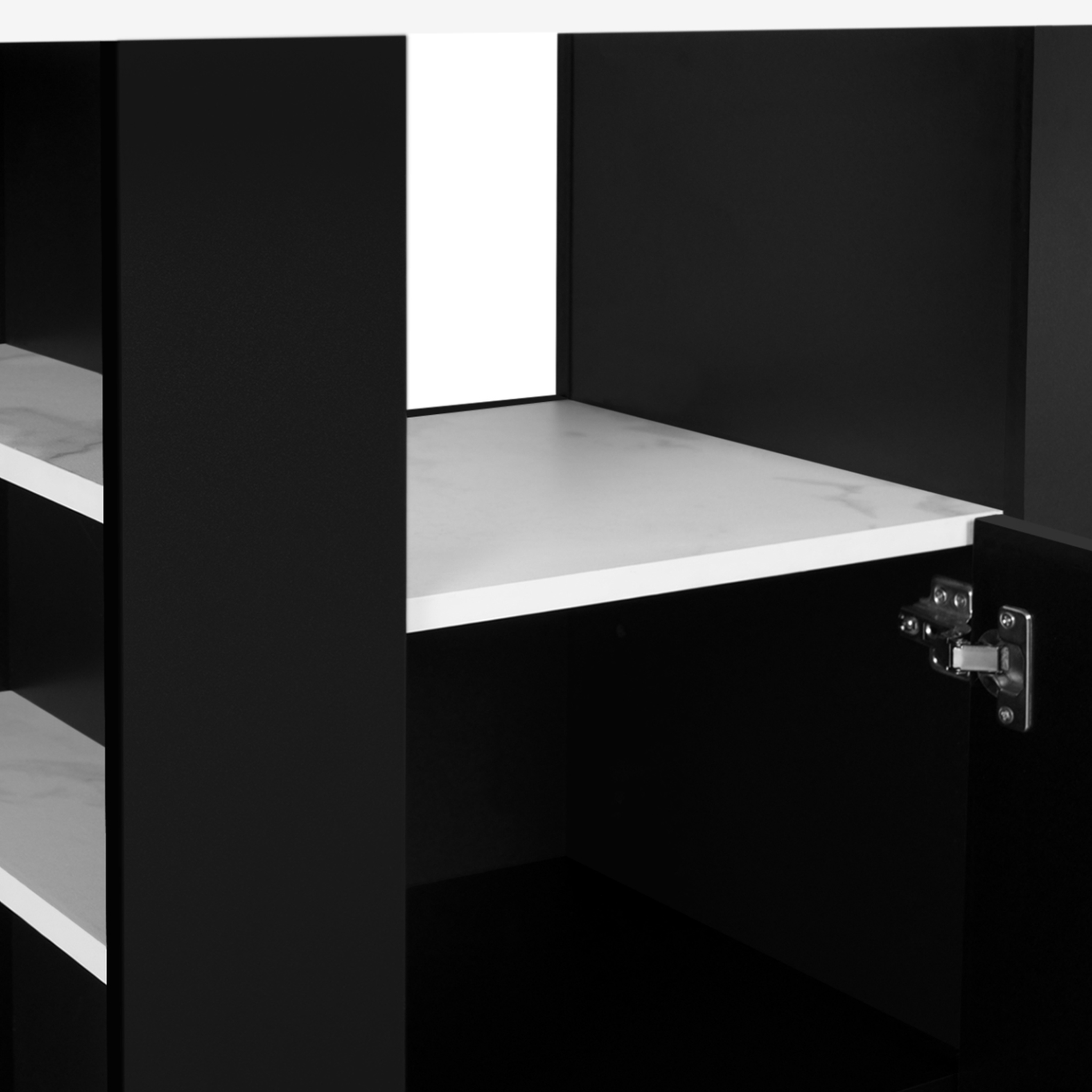 Voir la diapositive 6 : ID MARKET Ilot central ugo 110 cm effet marbre et noir alaska avec rangements