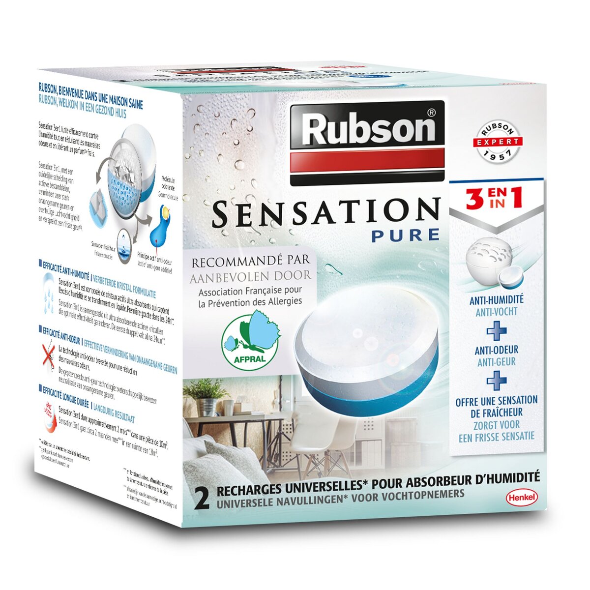 RUBSON Lot de 2 recharges Sensation 3en1 Neutre Pure