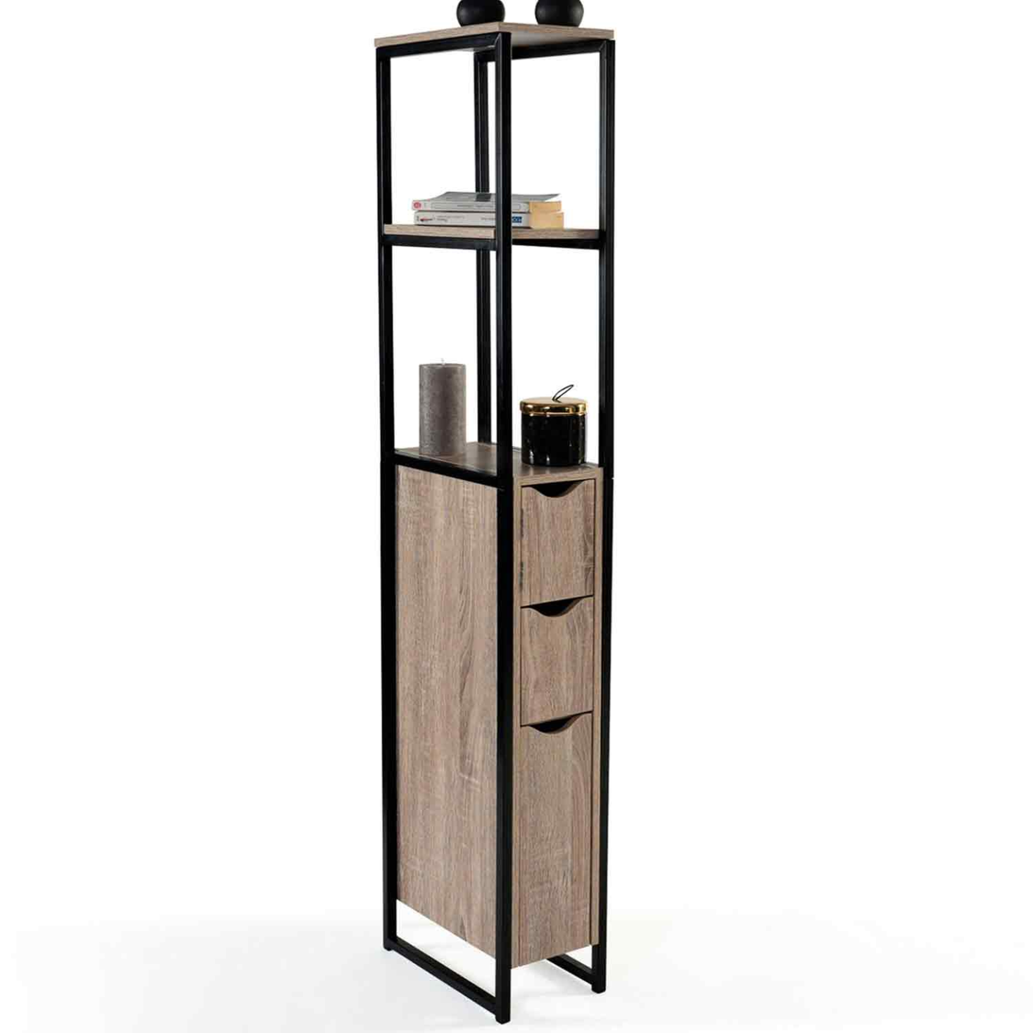 ID MARKET Meuble wc 3 portes detroit design industriel avec étagères