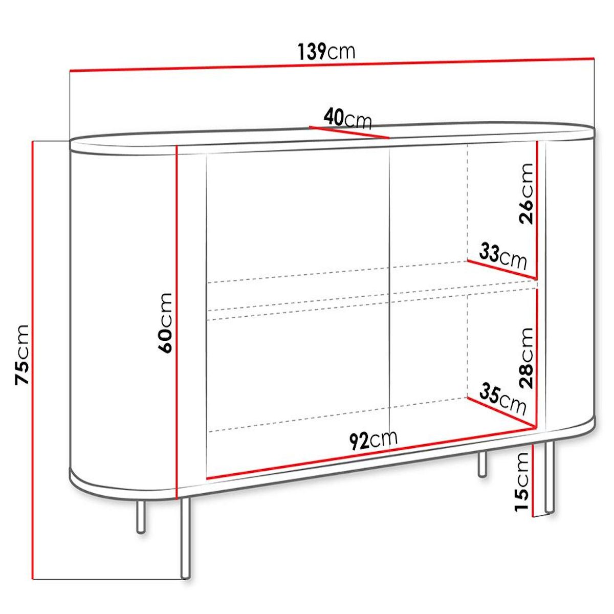 BEST MOBILIER Sansa - buffet bas 139 cm - 2 portes et 1 étagère - plateau effet marbre