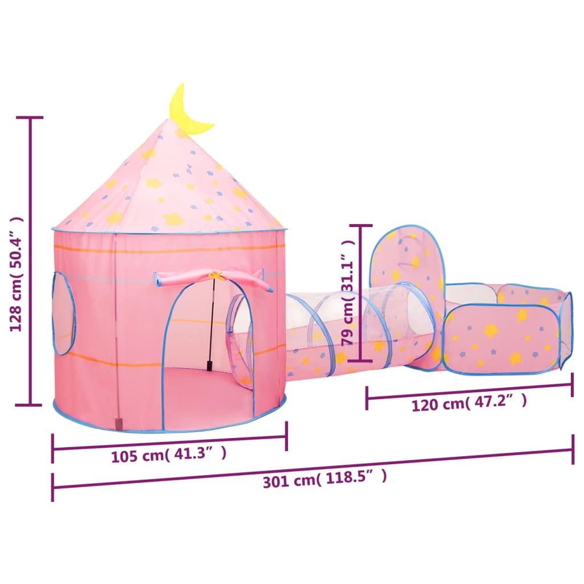 Voir la diapositive 6 : VIDAXL Tente de jeu pour enfants Rose 301x120x128 cm