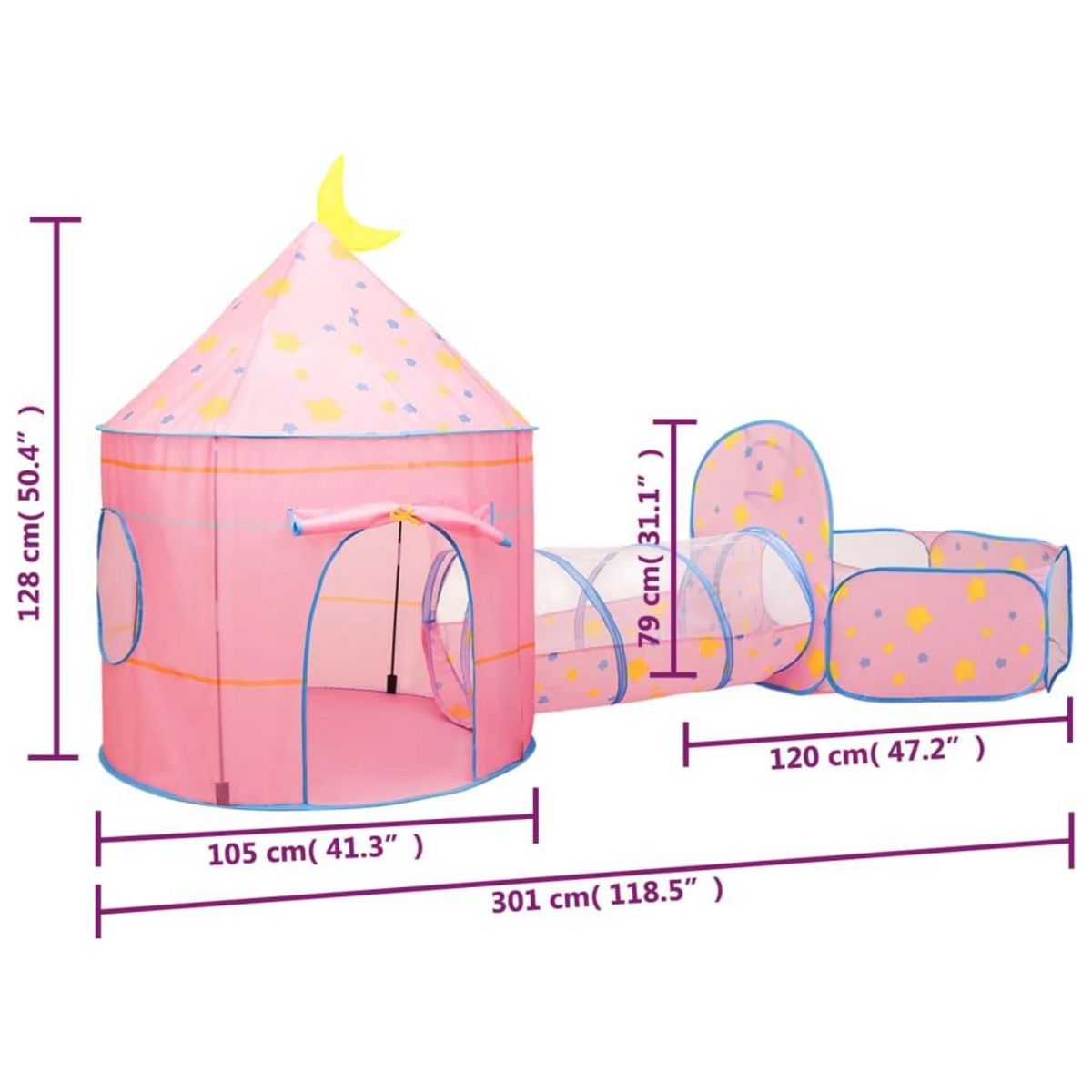 VIDAXL Tente de jeu pour enfants Rose 301x120x128 cm