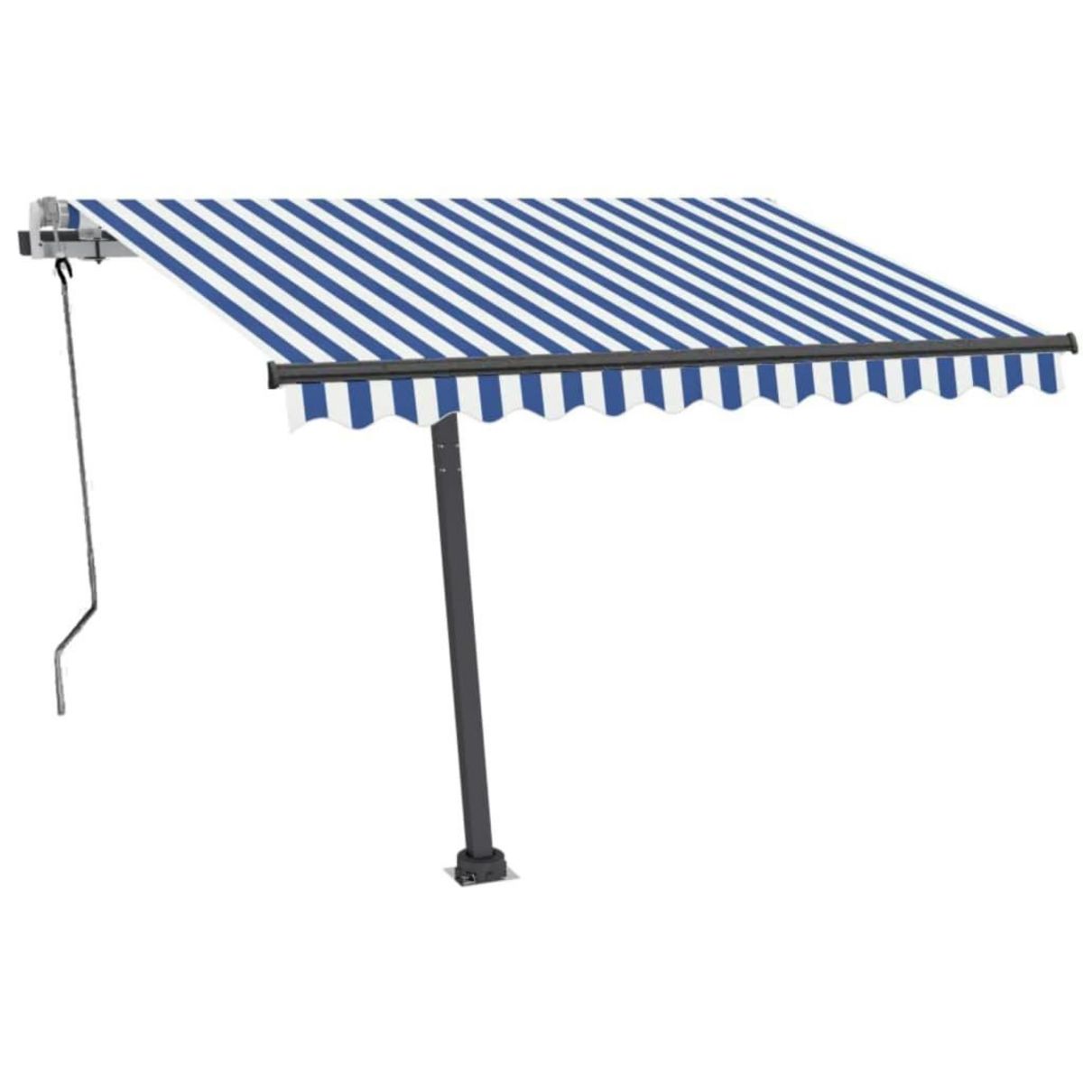VIDAXL Auvent manuel retractable avec LED 350x250 cm Bleu et blanc