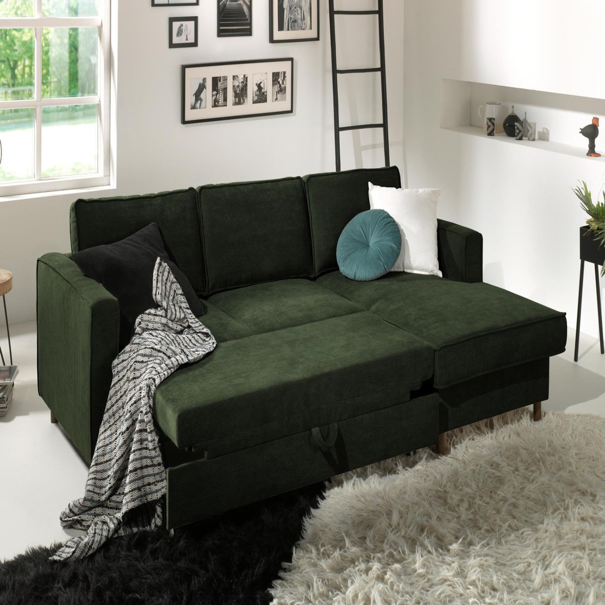 LISA DESIGN Jake - canapé d'angle droit - convertible avec coffre - 4 places - en velours côtelé