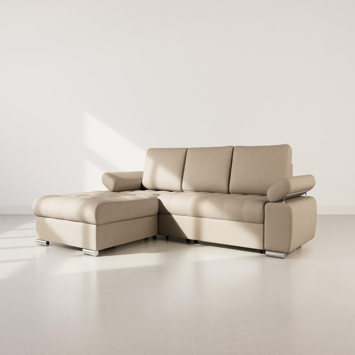 BEST MOBILIER Bianca - canapé d'angle gauche 4 places convertible avec coffre en tissu texturé