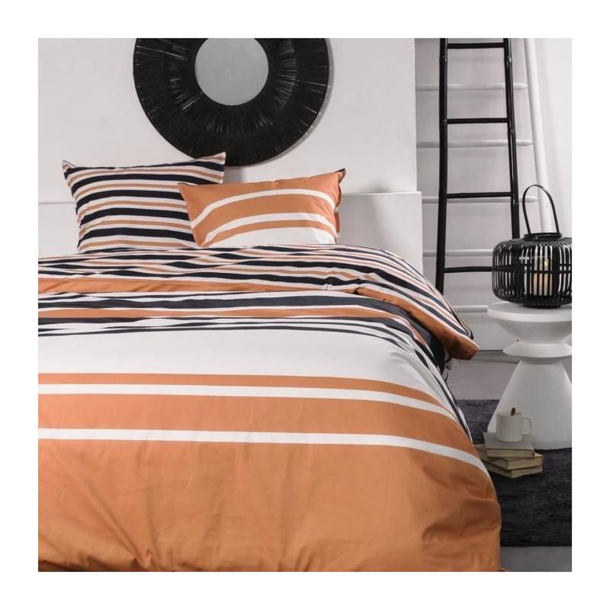 Today Parure de lit 2 personnes -TODAY - 240x200 cm - 100% Coton - Orange, Noir et Blanc
