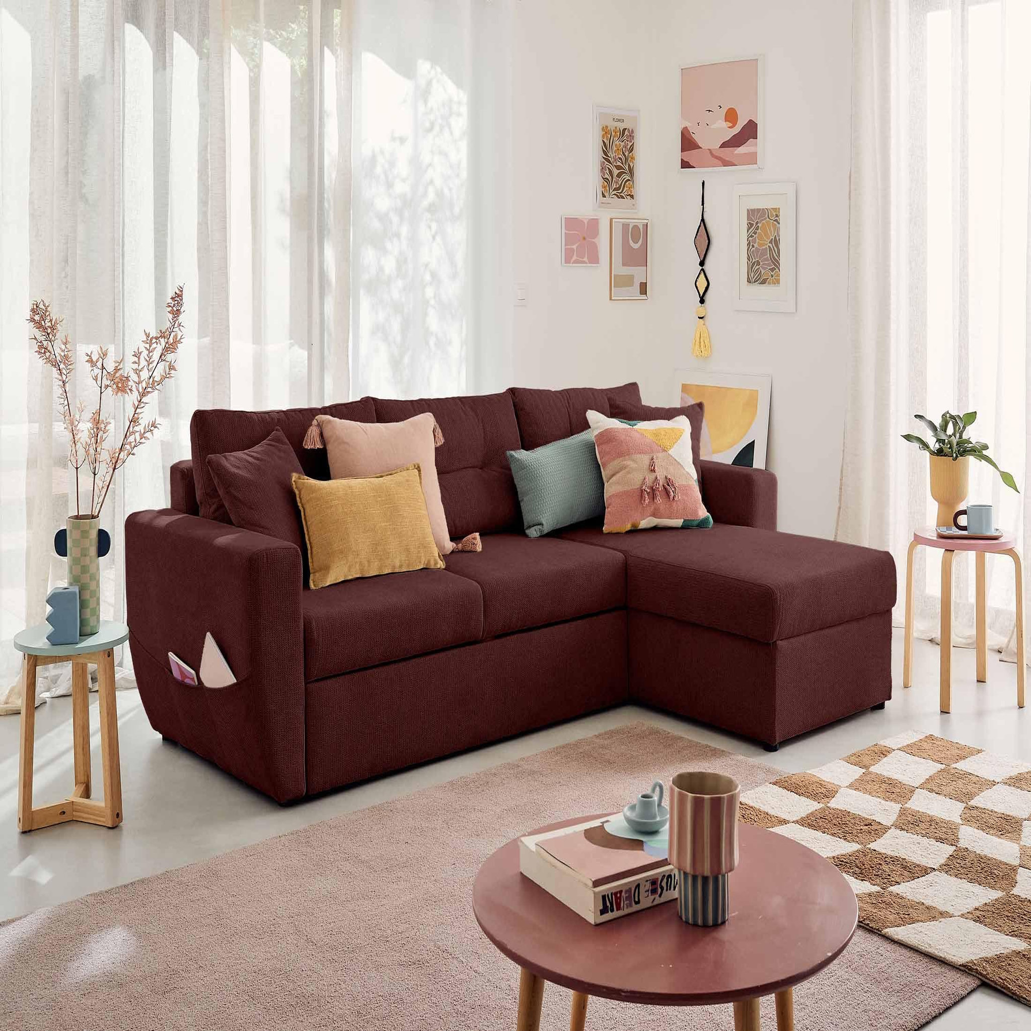 Voir la diapositive 5 : BEST MOBILIER Astoria - canapé d'angle réversible 4 places - convertible avec coffre - en tissu texturé