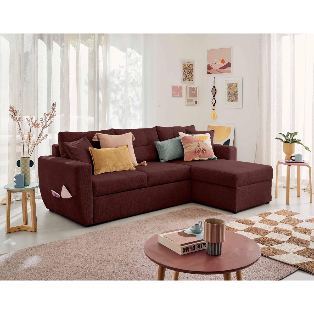 BEST MOBILIER Astoria - canapé d'angle réversible 4 places - convertible avec coffre - en tissu texturé