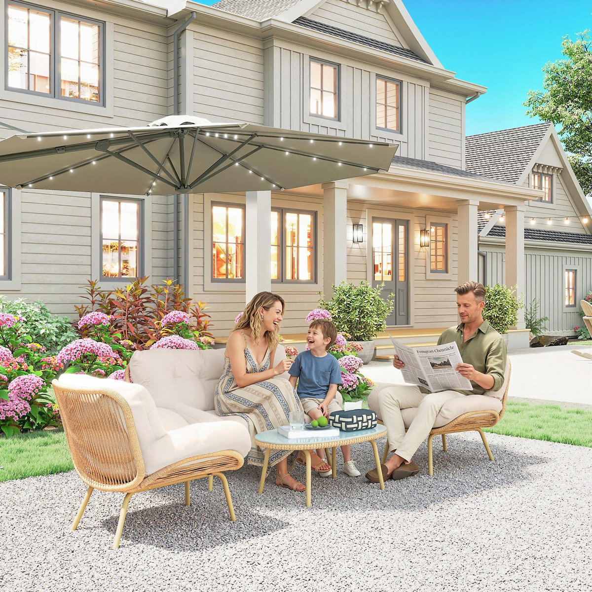 OUTSUNNY Salon de jardin design 4 places grand confort épais coussins