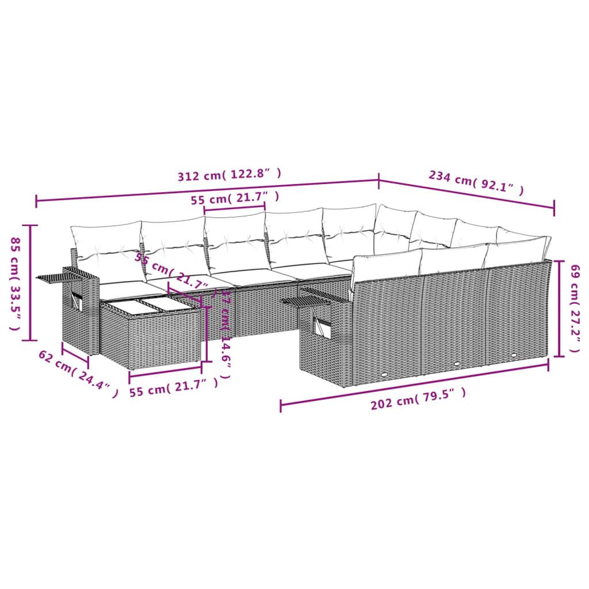 Voir la diapositive 3 : VIDAXL Salon de jardin 11 pcs avec coussins noir resine tressee