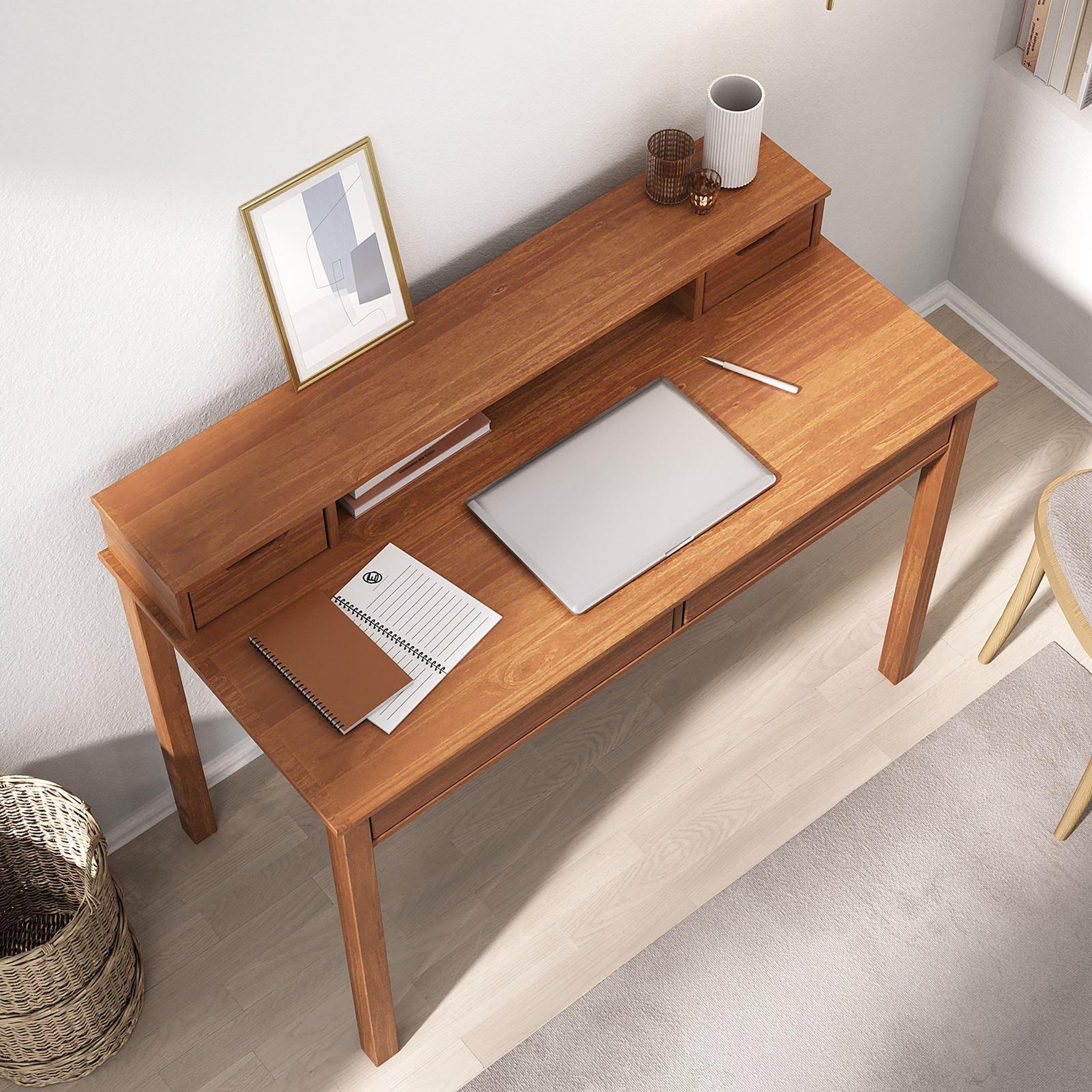 Voir la diapositive 4 : IDIMEX Bureau raul l 114 cm avec 4 tiroirs en bois massif