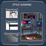 Voir la diapositive 4 : HOMCOM HOMCOM Bureau gaming d'angle bureau gamer bureau informatique bracket casque porte-gobelet étagère écran réglable métal panneaux texture carbone noir