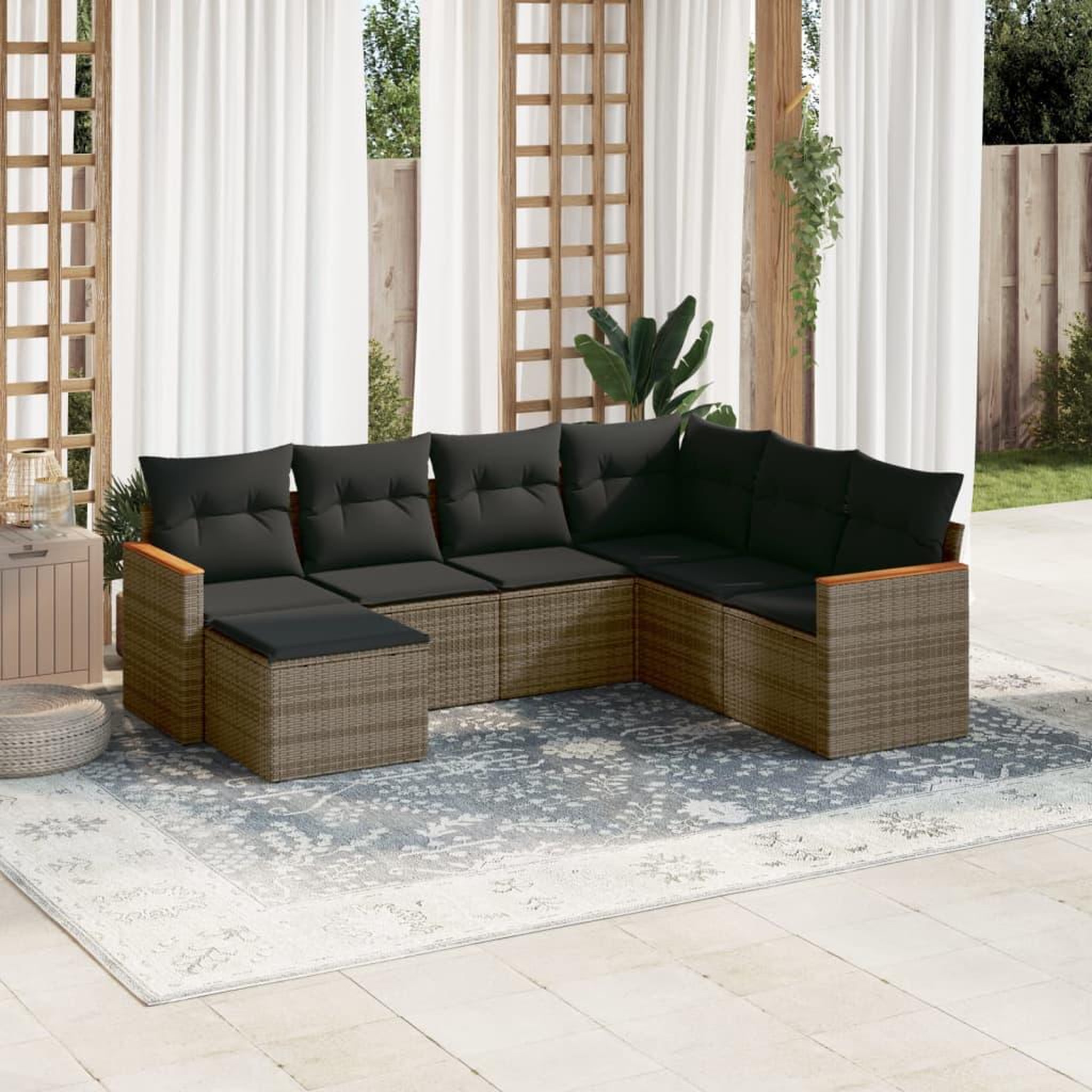 VIDAXL Salon de jardin avec coussins 7 pcs gris resine tressee