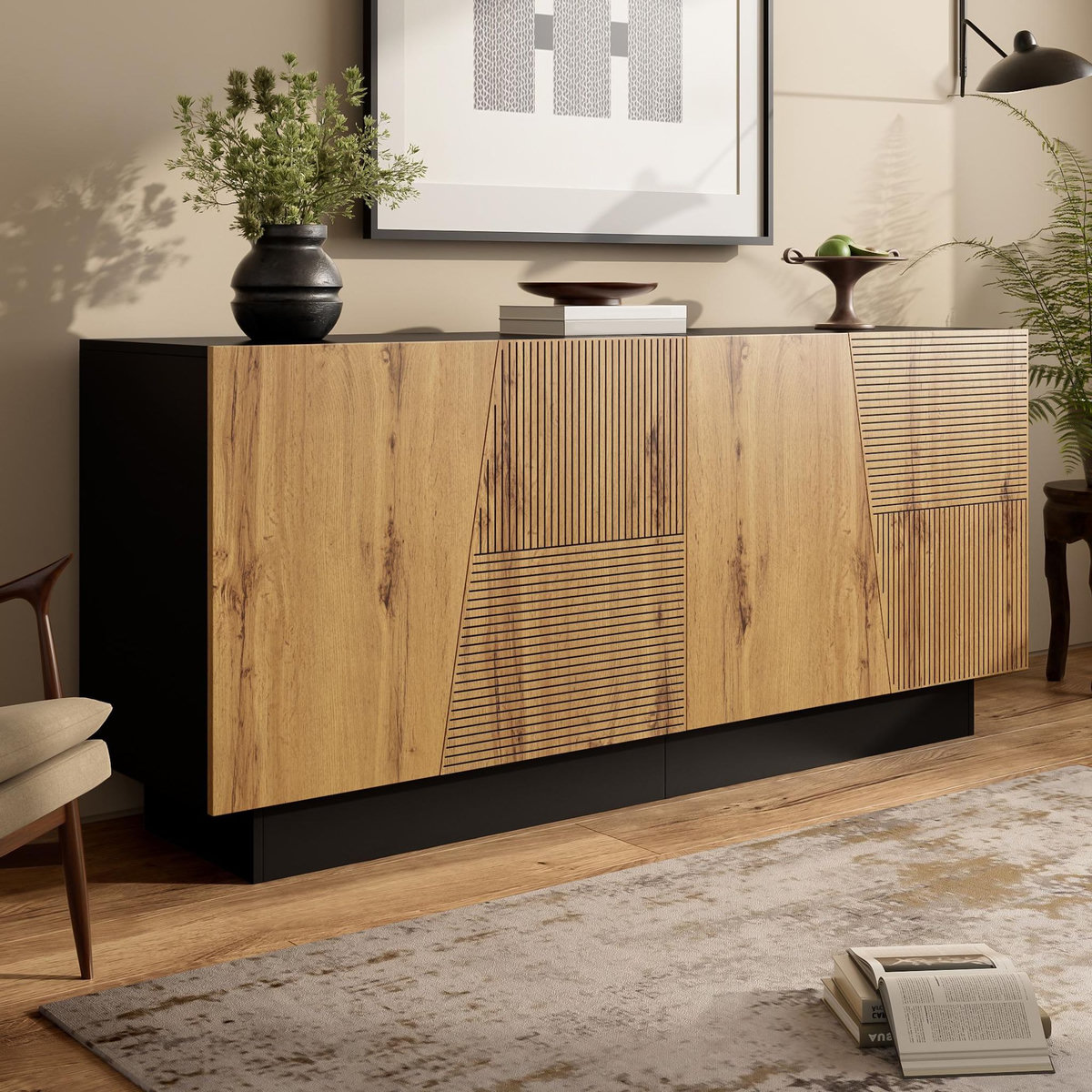 MERAX Buffet 4 porte(s) 0 tiroir(s) - 160 cm naturel panneau de particules
