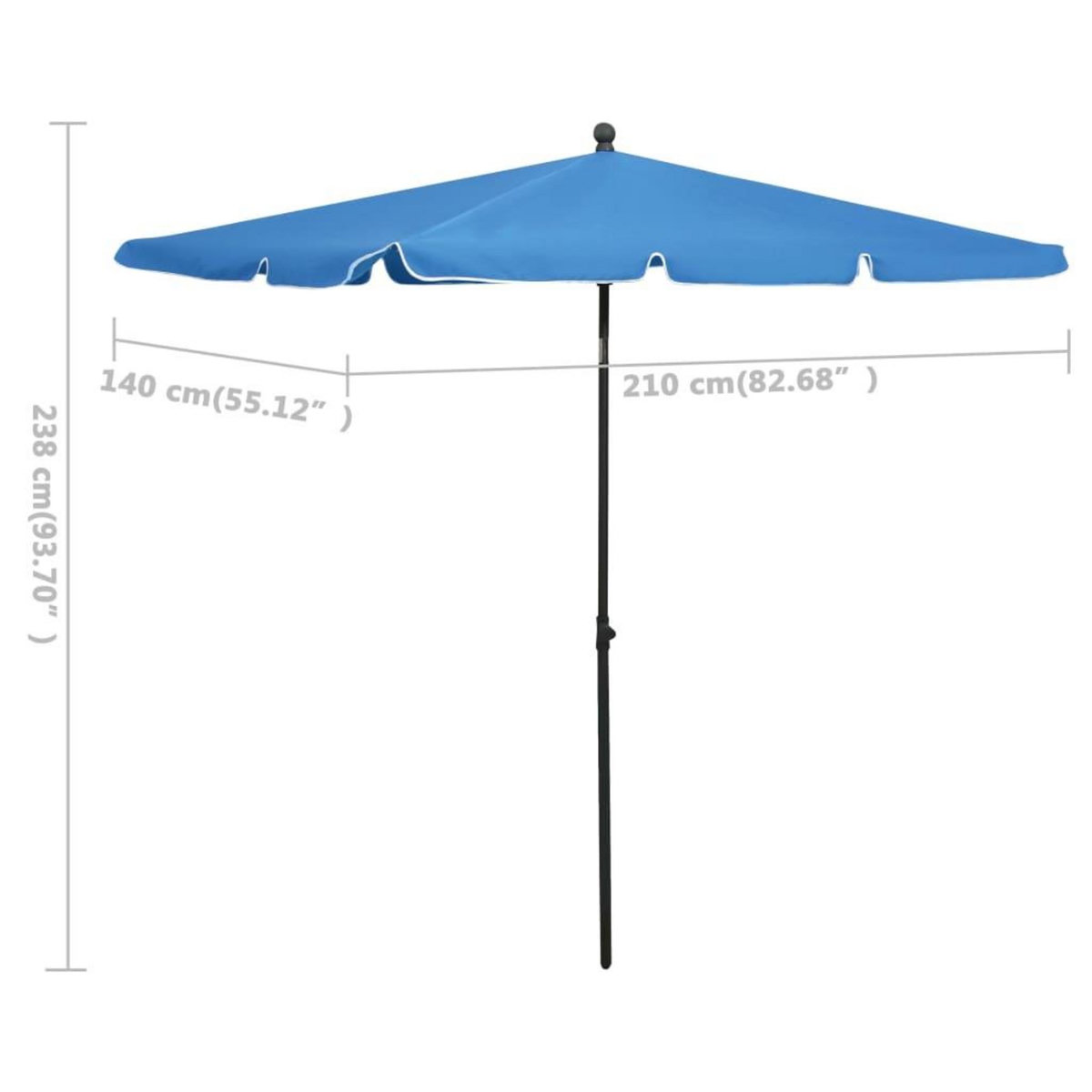 VIDAXL Parasol de jardin avec mat 210x140 cm Bleu azure