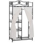 Voir la diapositive 1 : HOMCOM Armoire penderie multi-rangement - 5 étagères - dim. 84L x 42l x 158,5H cm - métal noir motif fleurs 2 rideaux blanc