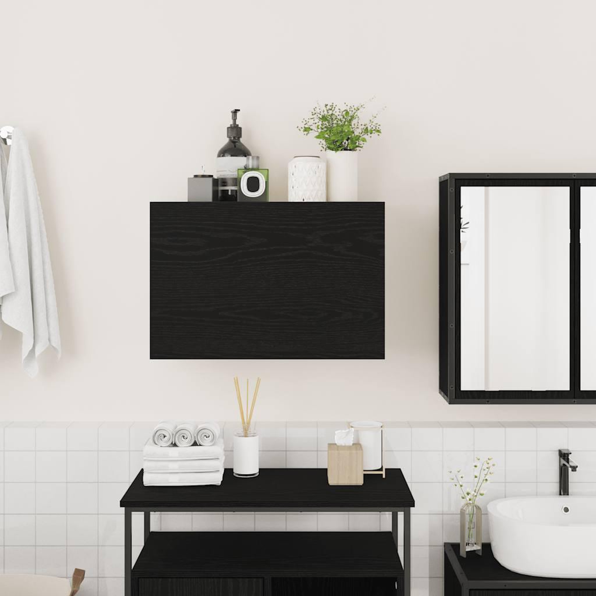 Voir la diapositive 3 : VIDAXL Armoire murale de bain noir 60x25x40 cm bois d'ingenierie